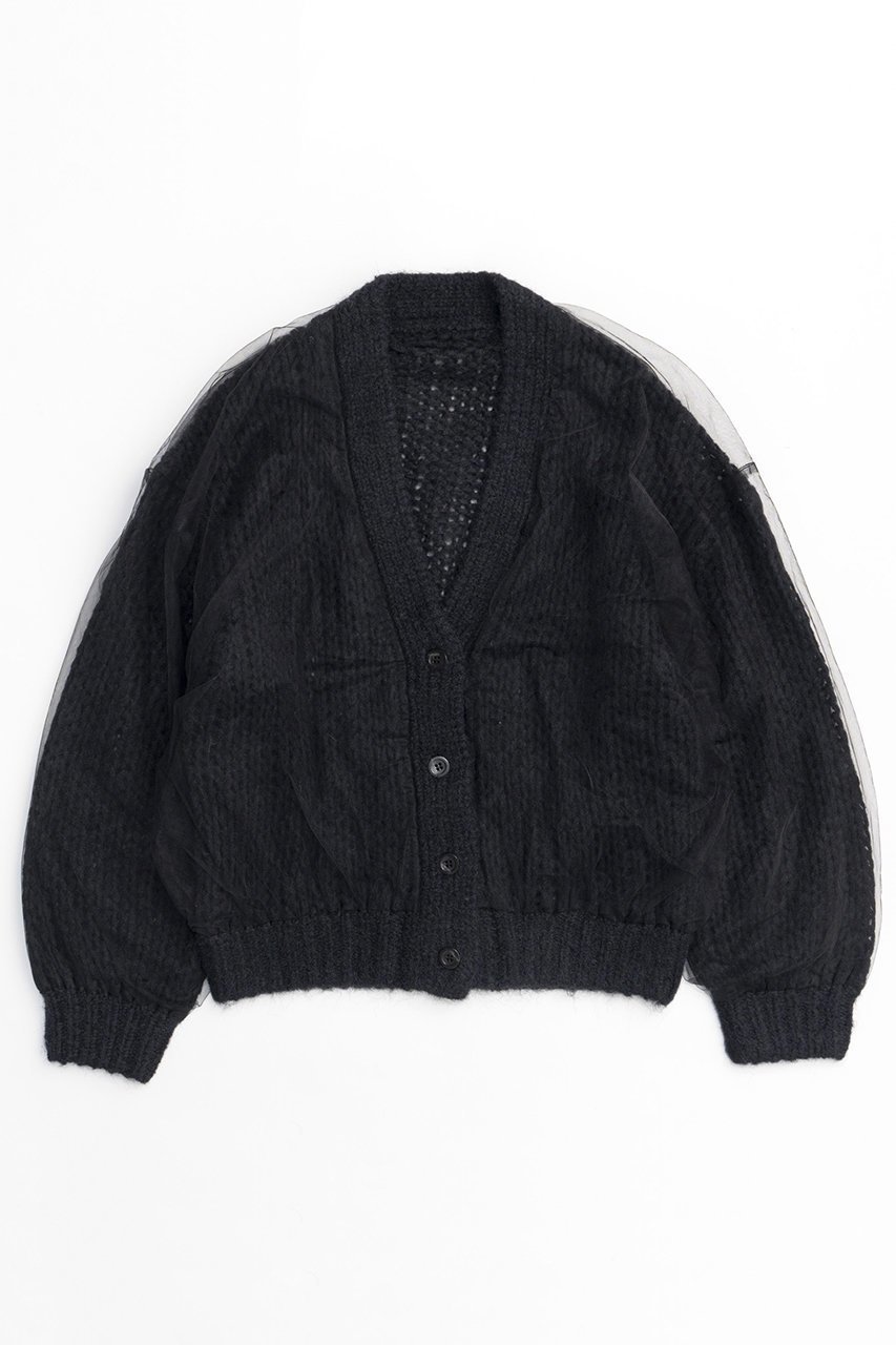 【メゾンスペシャル/MAISON SPECIAL】のTulle Layered Low Gauge Reversible Knit Cardigan/チュールレイヤーローゲージリバーシブルニットカーディガン インテリア・キッズ・メンズ・レディースファッション・服の通販 founy(ファニー) 　ファッション　Fashion　レディースファッション　WOMEN　トップス・カットソー　Tops/Tshirt　ニット　Knit Tops　カーディガン　Cardigans　カーディガン　Cardigan　ギャザー　Gather　チュール　Tulle　手編み　Hand Knitting　フェミニン　Feminine　リバーシブル　Reversible　BLK(ブラック)|ID: prp329100004047371 ipo3291000000027113488