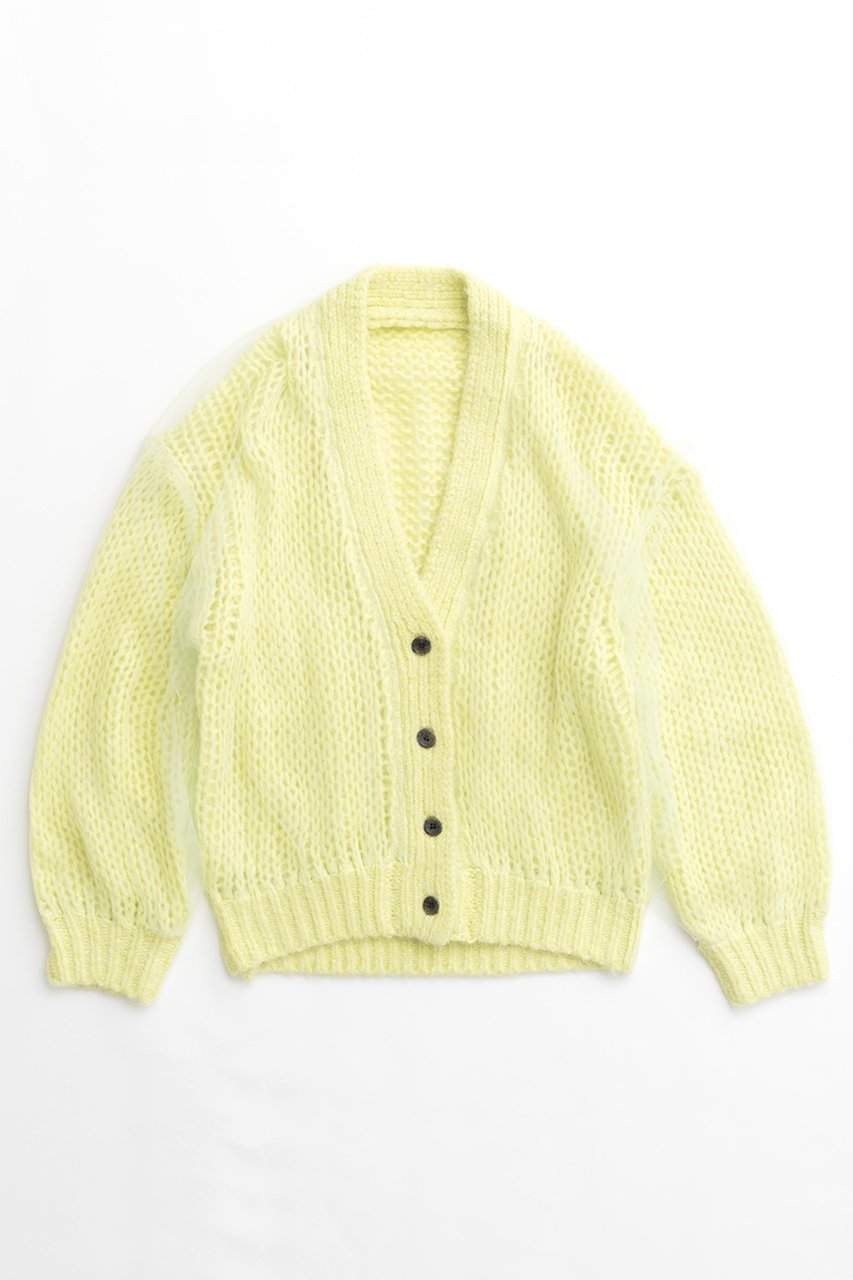 【メゾンスペシャル/MAISON SPECIAL】のTulle Layered Low Gauge Reversible Knit Cardigan/チュールレイヤーローゲージリバーシブルニットカーディガン インテリア・キッズ・メンズ・レディースファッション・服の通販 founy(ファニー) 　ファッション　Fashion　レディースファッション　WOMEN　トップス・カットソー　Tops/Tshirt　ニット　Knit Tops　カーディガン　Cardigans　カーディガン　Cardigan　ギャザー　Gather　チュール　Tulle　手編み　Hand Knitting　フェミニン　Feminine　リバーシブル　Reversible　LIME(ライム)|ID: prp329100004047371 ipo3291000000027113491