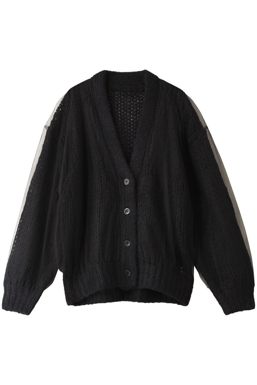 【メゾンスペシャル/MAISON SPECIAL】のTulle Layered Low Gauge Reversible Knit Cardigan/チュールレイヤーローゲージリバーシブルニットカーディガン インテリア・キッズ・メンズ・レディースファッション・服の通販 founy(ファニー) 　ファッション　Fashion　レディースファッション　Fashion for Women　トップス・カットソー　Cut & Sew Tops　ニット　Knit Tops & Sweaters　カーディガン・羽織り　Layered Style Cardigans　カーディガン　Cardigan, Knitwear　ギャザー　Gathered, Ruffled　チュール　Tulip, Tulip Motif　手編み　Hand-Knitted, Handmade Knit　フェミニン　Feminine, Girly　リバーシブル　Reversible, Two-Sided　BLK(ブラック)|ID: prp329100004047371 ipo3291000000032914766