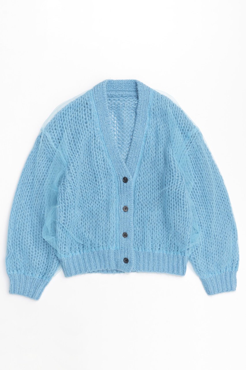【メゾンスペシャル/MAISON SPECIAL】のTulle Layered Low Gauge Reversible Knit Cardigan/チュールレイヤーローゲージリバーシブルニットカーディガン インテリア・キッズ・メンズ・レディースファッション・服の通販 founy(ファニー) 　ファッション　Fashion　レディースファッション　Fashion for Women　トップス・カットソー　Cut & Sew Tops　ニット　Knit Tops & Sweaters　カーディガン・羽織り　Layered Style Cardigans　カーディガン　Cardigan, Knitwear　ギャザー　Gathered, Ruffled　チュール　Tulip, Tulip Motif　手編み　Hand-Knitted, Handmade Knit　フェミニン　Feminine, Girly　リバーシブル　Reversible, Two-Sided　BLU(ブルー)|ID: prp329100004047371 ipo3291000000032914775