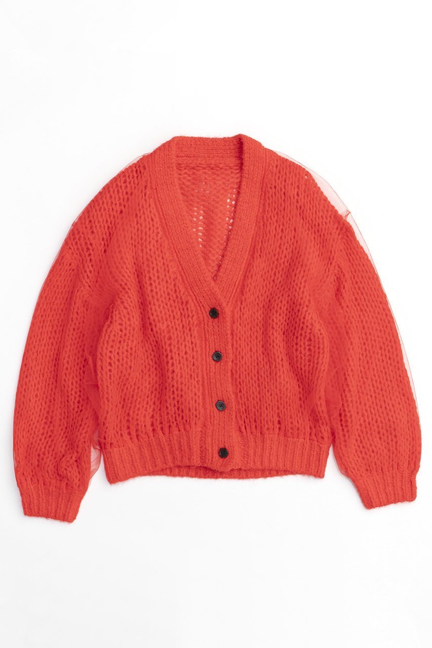 【メゾンスペシャル/MAISON SPECIAL】のTulle Layered Low Gauge Reversible Knit Cardigan/チュールレイヤーローゲージリバーシブルニットカーディガン インテリア・キッズ・メンズ・レディースファッション・服の通販 founy(ファニー) 　ファッション　Fashion　レディースファッション　Fashion for Women　トップス・カットソー　Cut & Sew Tops　ニット　Knit Tops & Sweaters　カーディガン・羽織り　Layered Style Cardigans　カーディガン　Cardigan, Knitwear　ギャザー　Gathered, Ruffled　チュール　Tulip, Tulip Motif　手編み　Hand-Knitted, Handmade Knit　フェミニン　Feminine, Girly　リバーシブル　Reversible, Two-Sided　RED(レッド)|ID: prp329100004047371 ipo3291000000032914785