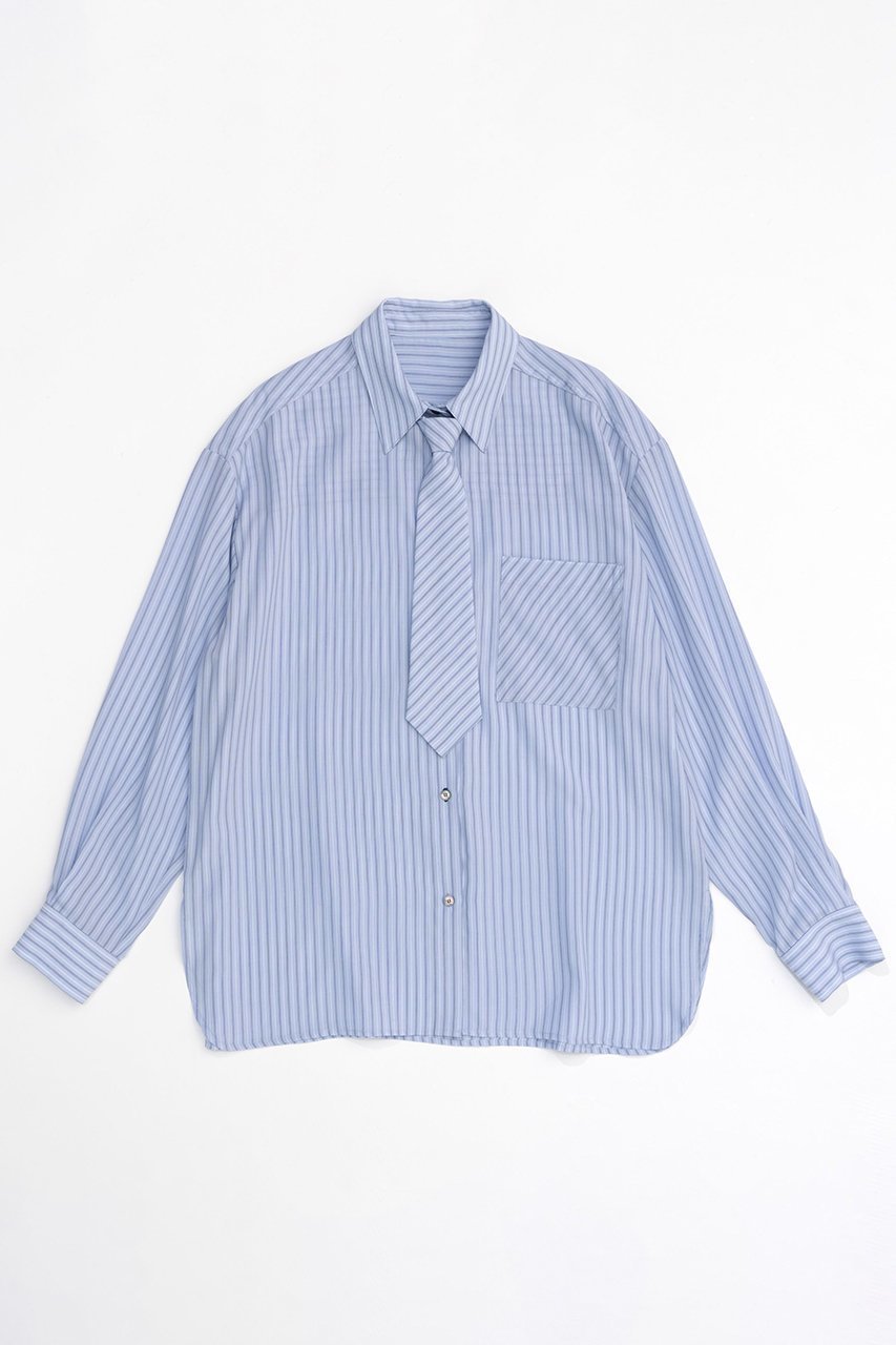 【メゾンスペシャル/MAISON SPECIAL】のStripe Tie Shirt/ストライプネクタイシャツ インテリア・キッズ・メンズ・レディースファッション・服の通販 founy(ファニー) 　ファッション　Fashion　レディースファッション　WOMEN　トップス・カットソー　Tops/Tshirt　シャツ/ブラウス　Shirts/Blouses　おすすめ　Recommend　ストライプ　Stripe　スリーブ　Sleeve　トレンド　Trend　ロング　Long　エレガント 上品　Elegant　羽織　Haori　BLU(ブルー)|ID: prp329100004047375 ipo3291000000027113505