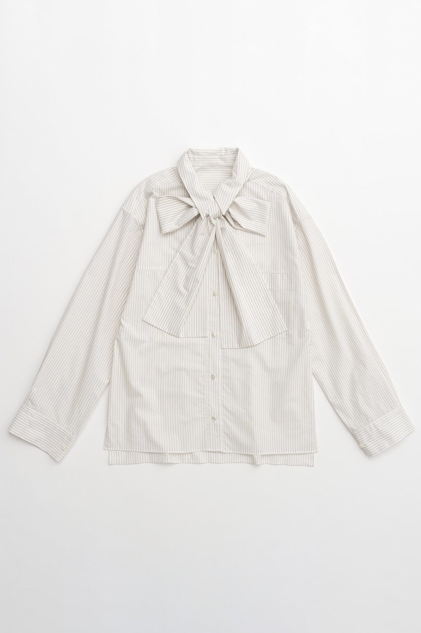 【メゾンスペシャル/MAISON SPECIAL】のBig Ribbon Shirt/ビッグリボンシャツ インテリア・キッズ・メンズ・レディースファッション・服の通販 founy(ファニー) 　ファッション　Fashion　レディースファッション　WOMEN　トップス・カットソー　Tops/Tshirt　シャツ/ブラウス　Shirts/Blouses　カフス　Cuffs　グラデーション　Gradation　ストライプ　Stripe　スリーブ　Sleeve　タイプライター　Typewriter　チェック　Check　トレンド　Trend　バイアス　Bias　パターン　Pattern　ベスト　Vest　モノトーン　Monotone　ヨーク　Yoke　リボン　Ribbon　レギュラー　Regular　ロング　Long　ワッシャー　Washer　おすすめ　Recommend　エレガント 上品　Elegant　WHT(ホワイト)|ID: prp329100004047378 ipo3291000000027113515