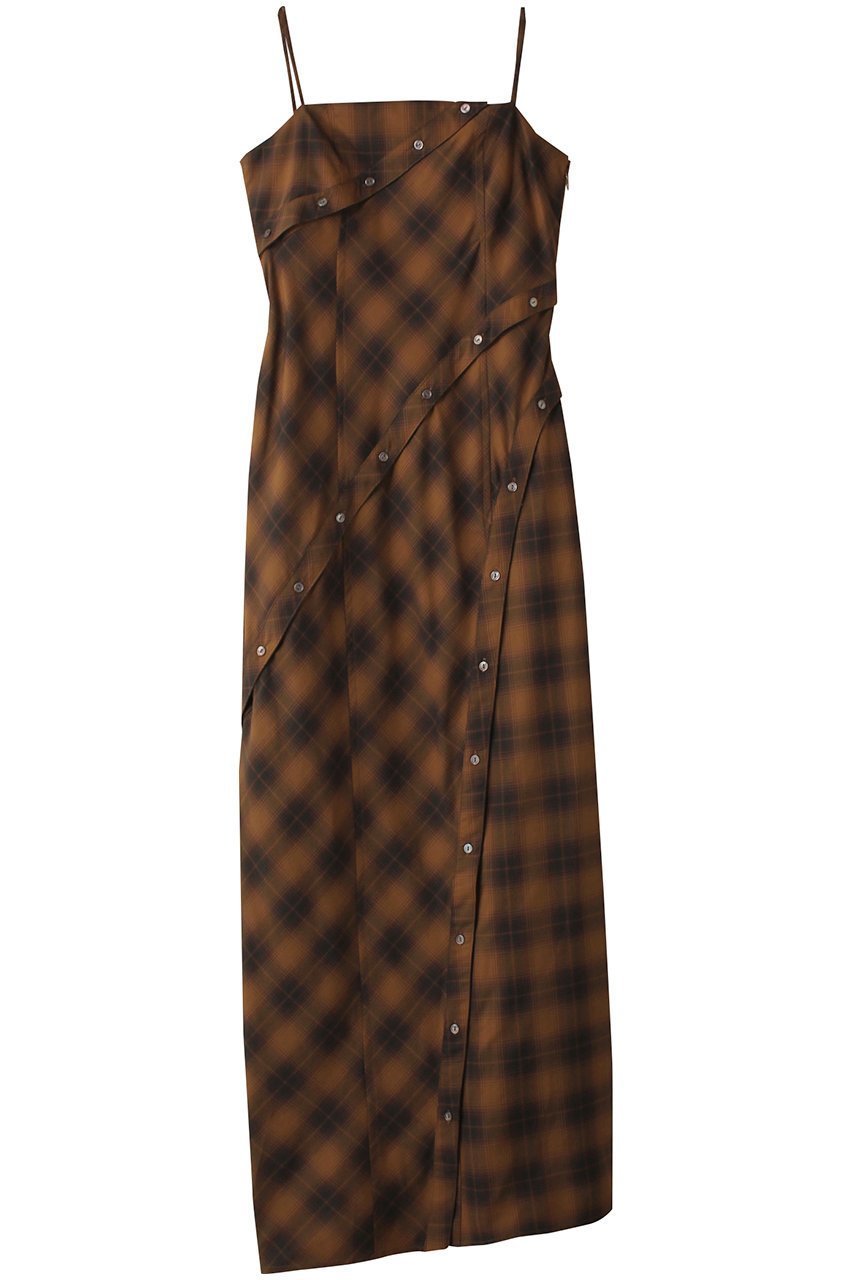 【メゾンスペシャル/MAISON SPECIAL】のButton Slit Checkered Camisole Maxidresses/ボタンスリットチェックキャミワンピース インテリア・キッズ・メンズ・レディースファッション・服の通販 founy(ファニー) 　ファッション　Fashion　レディースファッション　Fashion for Women　ワンピース　Dresses　フォーマル・パーティードレス・結婚式用ドレス　Elegant & Casual Dresses　キャミソールワンピース　Camisole Dresses　チュニック　Tunic Tops & Dresses　インナー　Innerwear　ガーリー　Girly, Feminine Style　スリット　Slit, Slit Detail　チェック　Check, Plaid, Tartan　チュニック　Tunic, Long Top　ドレープ　Drape, Draping Fabric　フリル　Frill, Ruffle　レース　Lace, Lace Fabric　ロング　Long, Long-Length　A/W・秋冬　Autumn/Winter　おすすめ　Recommended / Our Picks　BRN(ブラウン)|ID: prp329100004047382 ipo3291000000032891008