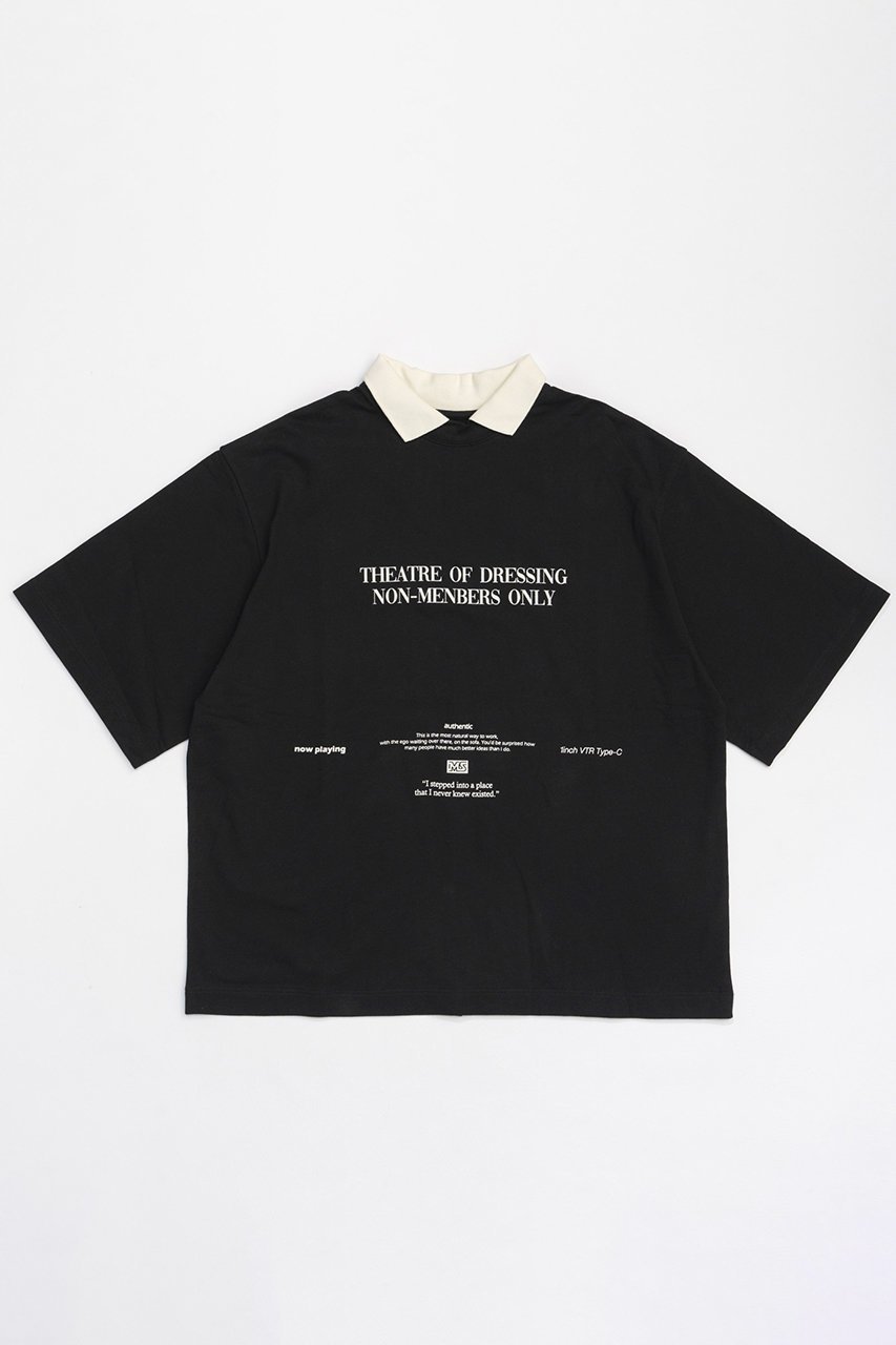 【メゾンスペシャル/MAISON SPECIAL】のFlocky Print Polo Color Theater T-shirt/フロッキープリントポロカラーシアターTEE インテリア・キッズ・メンズ・レディースファッション・服の通販 founy(ファニー) 　ファッション　Fashion　レディースファッション　Fashion for Women　トップス・カットソー　Cut & Sew Tops　シャツ・ブラウス・オフィスカジュアル　Elegant Blouses & Button-Ups　ロングTシャツ・Tシャツ　Longline T-Shirts & Tees　カットソー・ベーシックTシャツ　Cut-and-Sewn Tops / Stretch Tees & Basics　おすすめ　Recommended / Our Picks　インナー　Innerwear　カットソー　Cut and Sewn Top　ショート　Short, Short Length　スリーブ　Sleeve, Long Sleeve / Short Sleeve　プリント　Print, Printed Pattern　ポロシャツ　Polo Shirt, Collared Tee　BLK(ブラック)|ID: prp329100004047395 ipo3291000000032896622