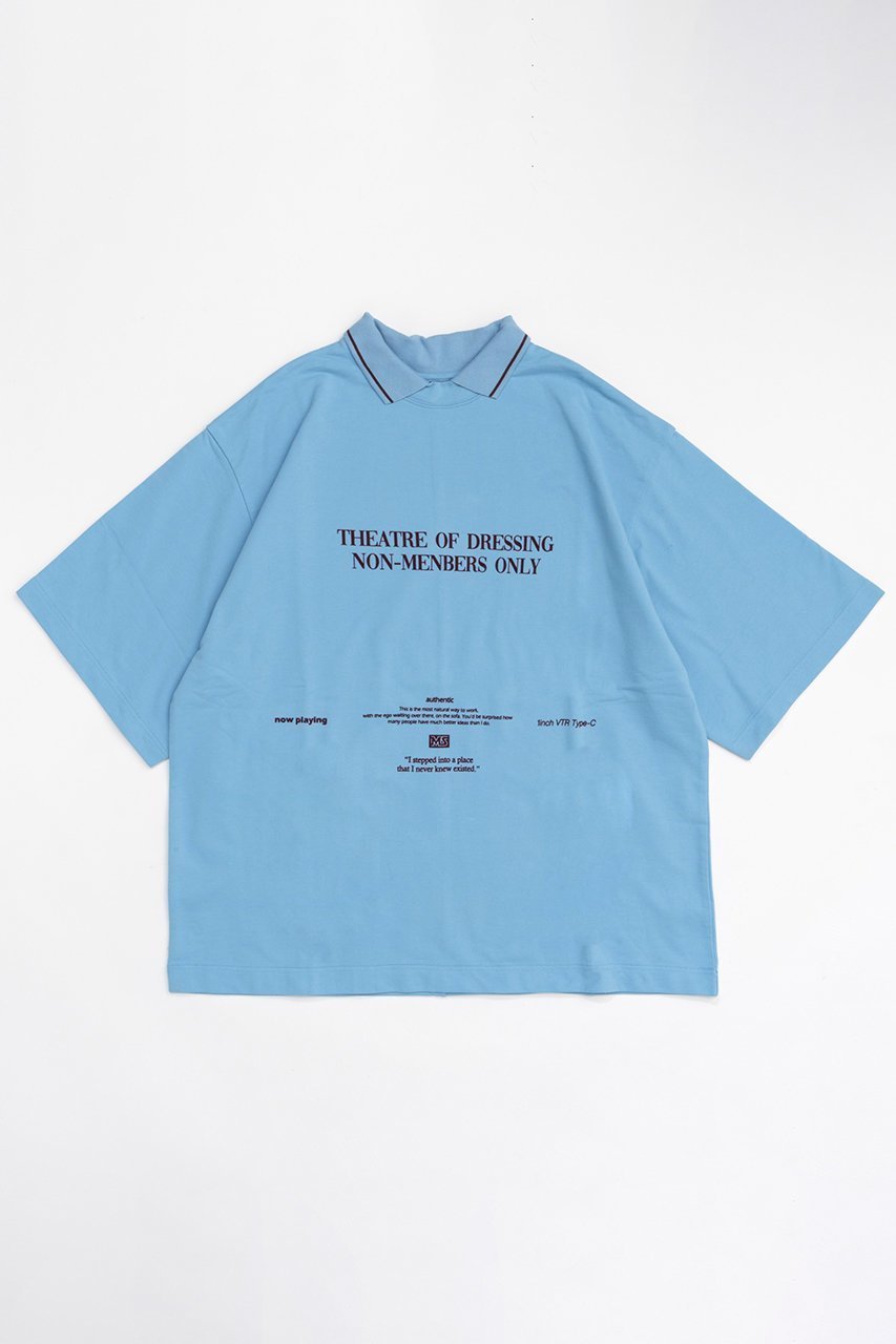 【メゾンスペシャル/MAISON SPECIAL】のFlocky Print Polo Color Theater T-shirt/フロッキープリントポロカラーシアターTEE インテリア・キッズ・メンズ・レディースファッション・服の通販 founy(ファニー) 　ファッション　Fashion　レディースファッション　Fashion for Women　トップス・カットソー　Cut & Sew Tops　シャツ・ブラウス・オフィスカジュアル　Elegant Blouses & Button-Ups　ロングTシャツ・Tシャツ　Longline T-Shirts & Tees　カットソー・ベーシックTシャツ　Cut-and-Sewn Tops / Stretch Tees & Basics　おすすめ　Recommended / Our Picks　インナー　Innerwear　カットソー　Cut and Sewn Top　ショート　Short, Short Length　スリーブ　Sleeve, Long Sleeve / Short Sleeve　プリント　Print, Printed Pattern　ポロシャツ　Polo Shirt, Collared Tee　BLU(ブルー)|ID: prp329100004047395 ipo3291000000032896624