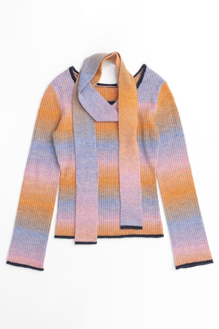 【メゾンスペシャル/MAISON SPECIAL】のWith Muffler Gradient Knit Tops/マフラー付キグラデーションニットトップス インテリア・キッズ・メンズ・レディースファッション・服の通販 founy(ファニー) 　ファッション　Fashion　レディースファッション　Fashion for Women　トップス・カットソー　Cut & Sew Tops　ニット　Knit Tops & Sweaters　カジュアルプルオーバー・ニットトップス　Pullovers & Knit Tops / Casual Pullovers　マフラー・スヌード / 冬小物の定番　Scarves & Mufflers　カラフル　Colorful Design　グラデーション　Gradient, Ombre　シンプル　Simple, Minimal　デコルテ　Décolleté, Neckline　マフラー　Scarf, Muffler　A/W・秋冬　Autumn/Winter　ORG(オレンジ)|ID: prp329100004047396 ipo3291000000032936568