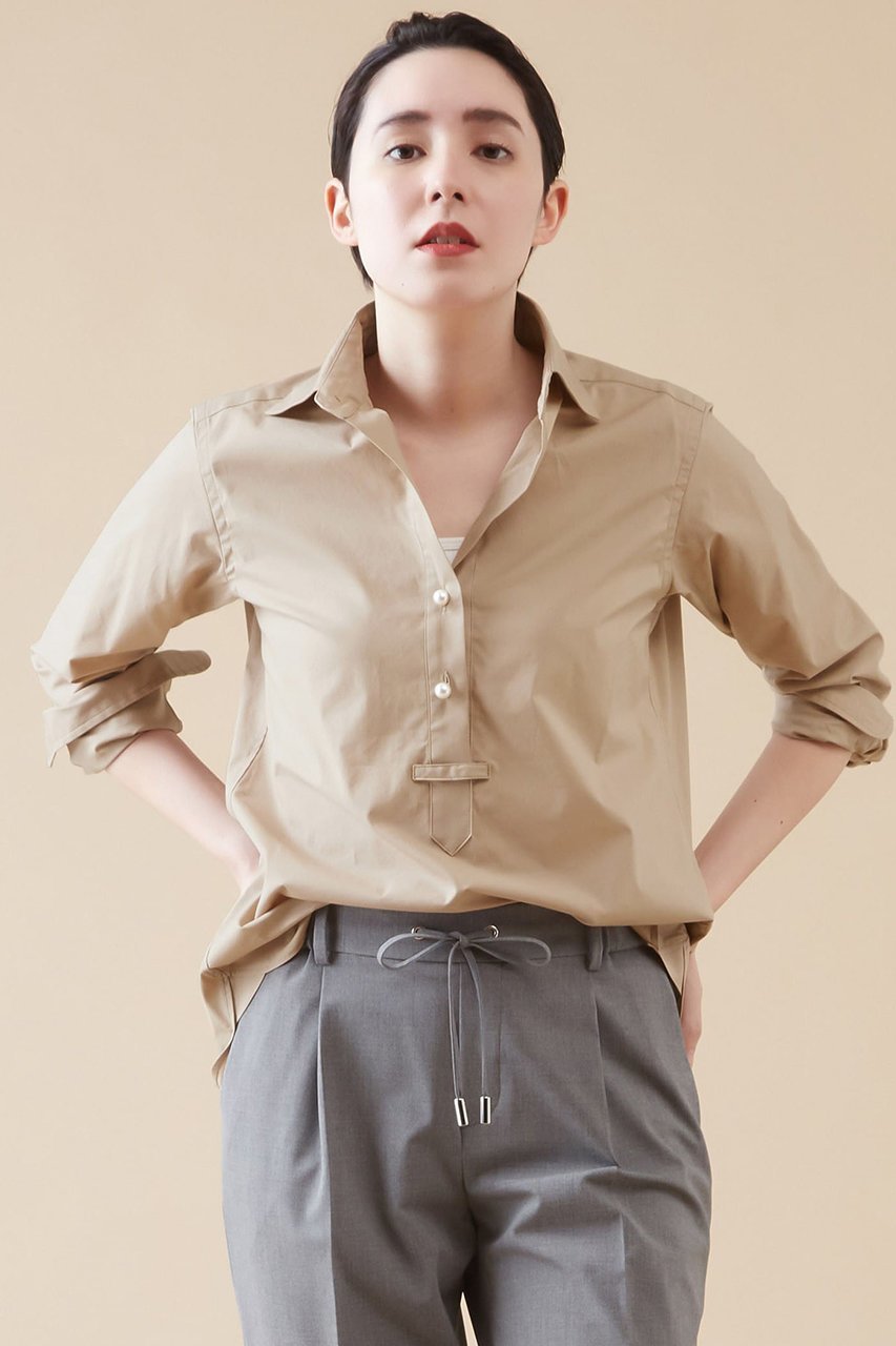 【マルティニーク/martinique】のパールスキッパー インテリア・キッズ・メンズ・レディースファッション・服の通販 founy(ファニー) 　ファッション　Fashion　レディースファッション　Fashion for Women　トップス・カットソー　Cut & Sew Tops　シャツ・ブラウス・オフィスカジュアル　Elegant Blouses & Button-Ups　おすすめ　Recommended / Our Picks　イタリア　Italy　スキッパー　Skipper, Open Collar　ストレッチ　Stretch, Stretchy Fabric　スリーブ　Sleeve, Long Sleeve / Short Sleeve　バランス　Balance, Style Balance　パール　Pearl, Pearl Accent　マニッシュ　Mannish, Boyish　ロング　Long, Long-Length　今季　This Season, Current Season　定番　Standard, Basic Item　無地　Plain, Solid Color　秋　Autumn　キャメル|ID: prp329100004047449 ipo3291000000032891417