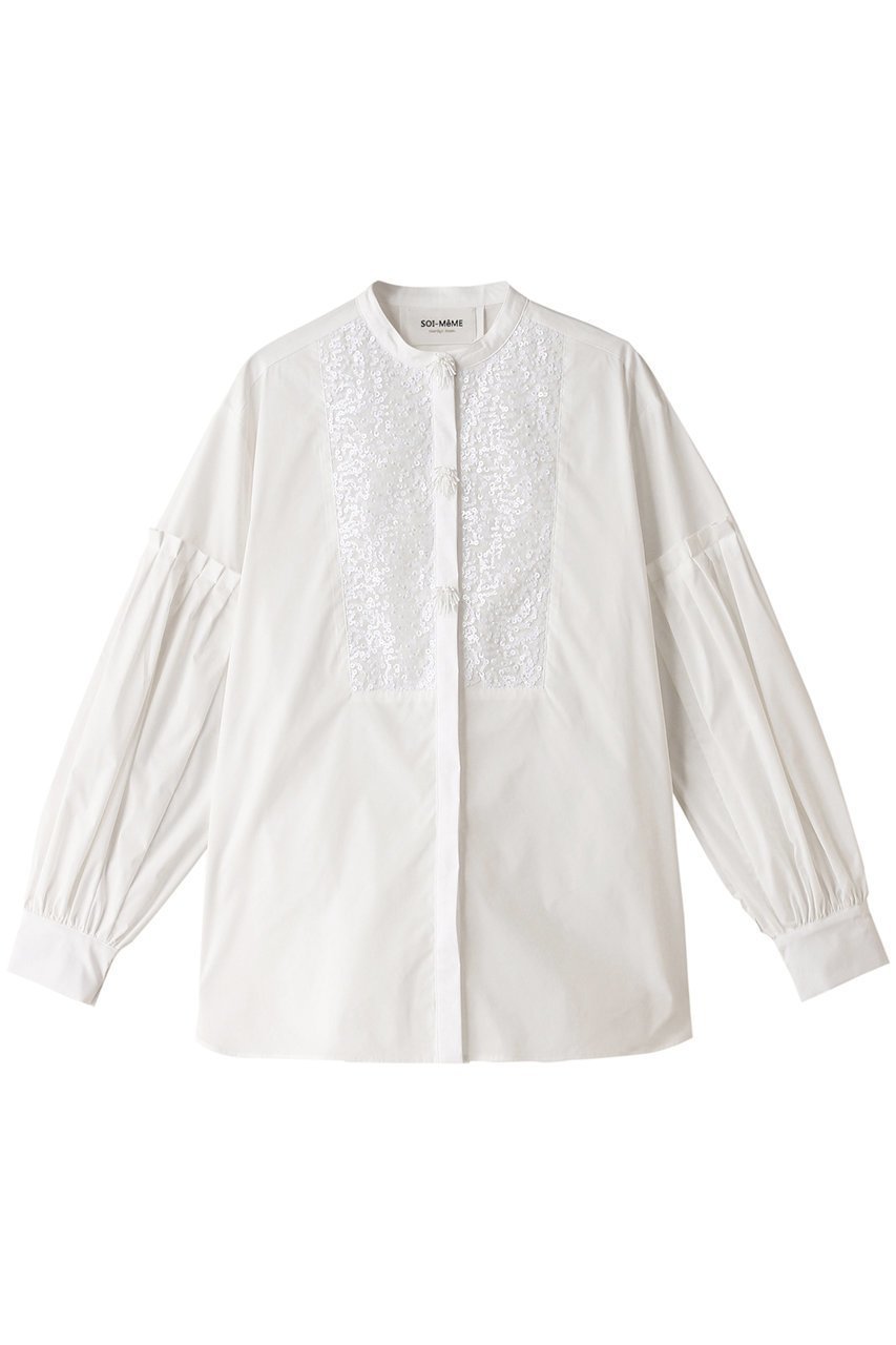 【マリリンムーン/MARILYN MOON】の【SOI-MeME】フリンジビーズモチーフスパングルボリュームスリーブブラウス インテリア・キッズ・メンズ・レディースファッション・服の通販 founy(ファニー) 　ファッション　Fashion　レディースファッション　Fashion for Women　トップス・カットソー　Cut & Sew Tops　シャツ・ブラウス・オフィスカジュアル　Elegant Blouses & Button-Ups　ボリューム袖・フリルスリーブブラウス　Voluminous & Ruffle Sleeves / Puffy Sleeve Tops　スリーブ　Sleeve, Long Sleeve / Short Sleeve　ボトム　Bottoms, Lower Wear　ラグジュアリー　Luxury, Elegant　ロング　Long, Long-Length　オフホワイト|ID: prp329100004049538 ipo3291000000032900046