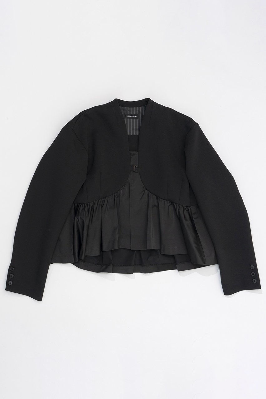 【メゾンスペシャル/MAISON SPECIAL】のSatin Peplum Jacket/サテンペプラムジャケット インテリア・キッズ・メンズ・レディースファッション・服の通販 founy(ファニー) 　ファッション　Fashion　レディースファッション　WOMEN　アウター　Coat Outerwear　ジャケット　Jackets　おすすめ　Recommend　オケージョン　Occasion　カーディガン　Cardigan　サテン　Satin　ジャケット　Jacket　ダブル　Double　ドッキング　Docking　フレア　Flare　ボトム　Bottom　ワイド　Wide　BLK(ブラック)|ID: prp329100004050693 ipo3291000000027192197