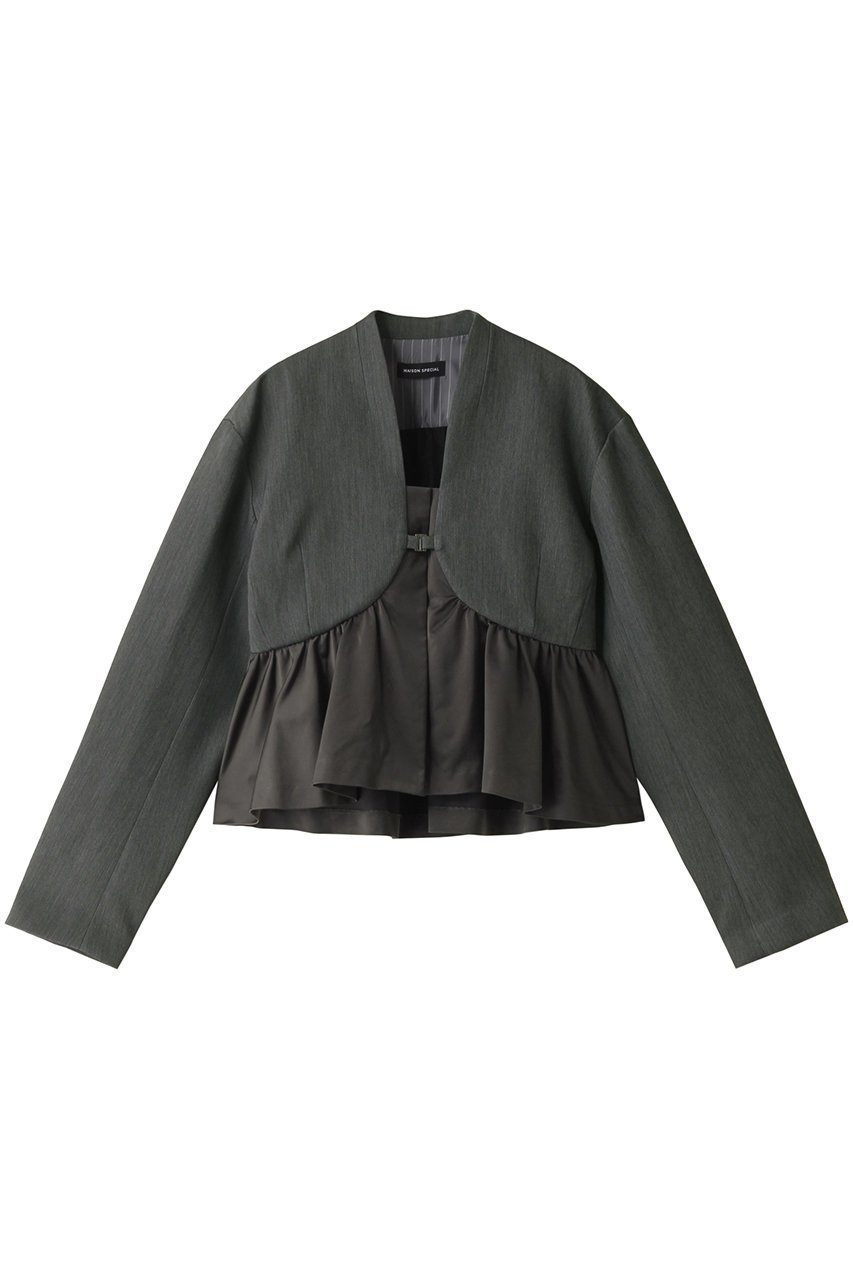 【メゾンスペシャル/MAISON SPECIAL】のSatin Peplum Jacket/サテンペプラムジャケット インテリア・キッズ・メンズ・レディースファッション・服の通販 founy(ファニー) 　ファッション　Fashion　レディースファッション　Fashion for Women　アウター　Coat / Outerwear Collection　レディースジャケット・軽アウター　Jackets　おすすめ　Recommended / Our Picks　オケージョン　Occasion Wear　カーディガン　Cardigan, Knitwear　サテン　Satin, Glossy Fabric　ジャケット　Jacket, Outerwear　ダブル　Double, Double-Breasted　ドッキング　Docking, Mixed Material　フレア　Flare, Flared　ボトム　Bottoms, Lower Wear　ワイド　Wide, Wide Fit　GRY(グレー)|ID: prp329100004050693 ipo3291000000035580858
