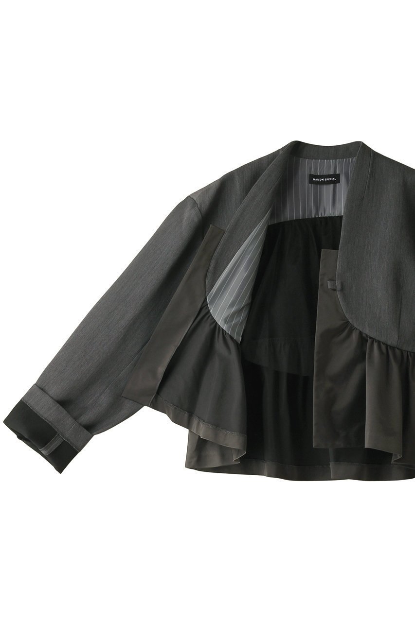 【メゾンスペシャル/MAISON SPECIAL】のSatin Peplum Jacket/サテンペプラムジャケット 人気、トレンドファッション・服の通販 founy(ファニー) 　ファッション　Fashion　レディースファッション　Fashion for Women　アウター　Coat / Outerwear Collection　レディースジャケット・軽アウター　Jackets　おすすめ　Recommended / Our Picks　オケージョン　Occasion Wear　カーディガン　Cardigan, Knitwear　サテン　Satin, Glossy Fabric　ジャケット　Jacket, Outerwear　ダブル　Double, Double-Breasted　ドッキング　Docking, Mixed Material　フレア　Flare, Flared　ボトム　Bottoms, Lower Wear　ワイド　Wide, Wide Fit　other-6|ID: prp329100004050693 ipo3291000000036604128