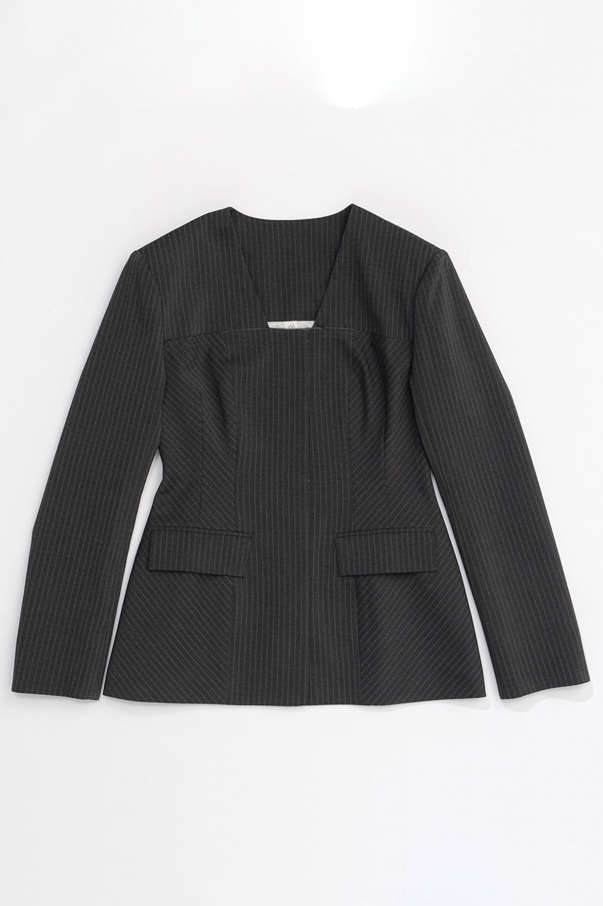 【メゾンスペシャル/MAISON SPECIAL】のCollarless Sharp Jacket/ノーカラーシャープジャケット インテリア・キッズ・メンズ・レディースファッション・服の通販 founy(ファニー) 　ファッション　Fashion　レディースファッション　Fashion for Women　アウター　Coat / Outerwear Collection　レディースジャケット・軽アウター　Jackets　オケージョン　Occasion Wear　グラス　Glass, Eyewear　ジャケット　Jacket, Outerwear　ストライプ　Stripe, Striped Pattern　スラックス　Slacks, Dress Pants　セットアップ　Set-Up, Coordinated Outfit　エレガント 上品　Elegant　GRY(グレー)|ID: prp329100004050710 ipo3291000000032952305