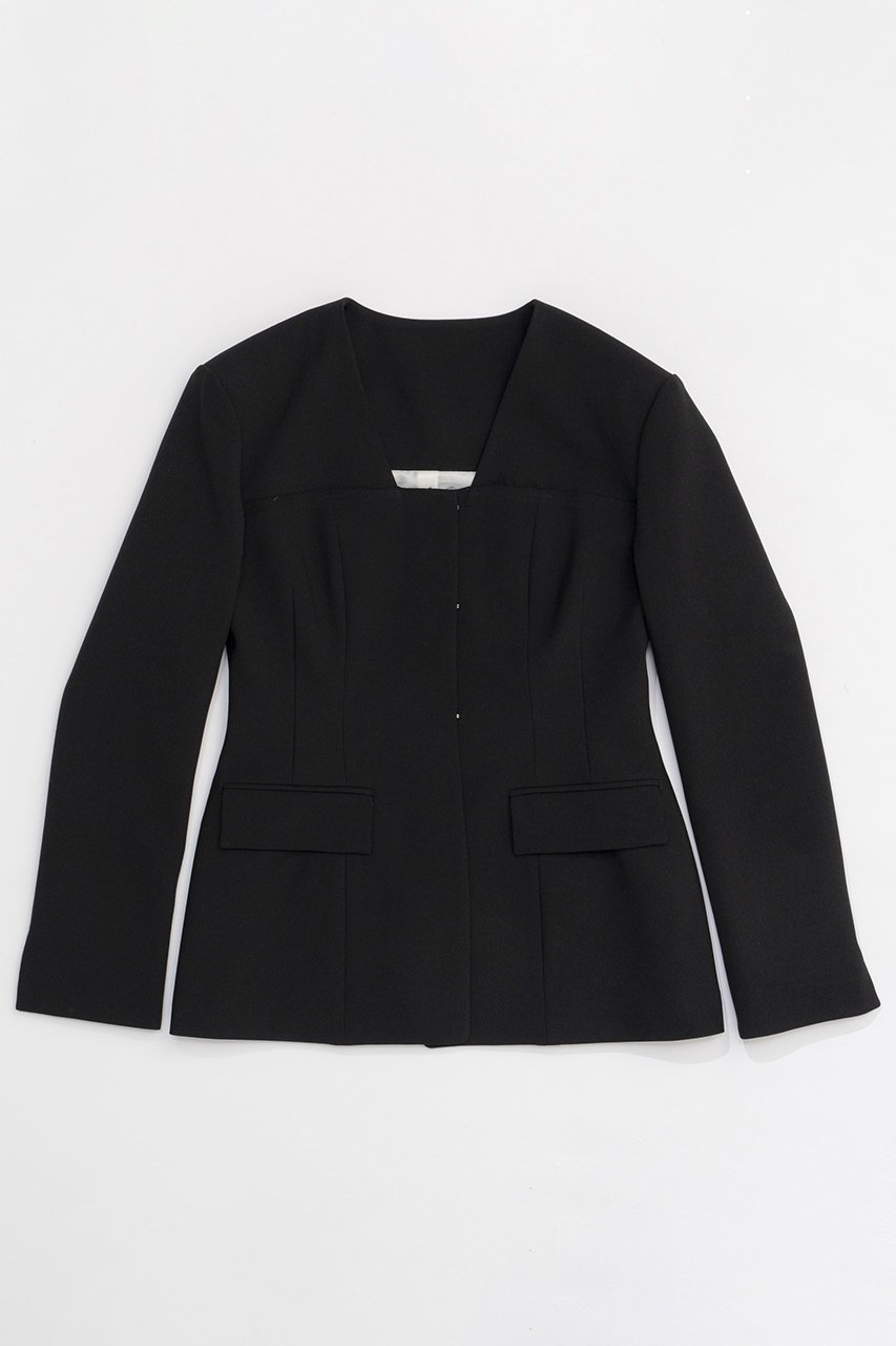 【メゾンスペシャル/MAISON SPECIAL】のCollarless Sharp Jacket/ノーカラーシャープジャケット インテリア・キッズ・メンズ・レディースファッション・服の通販 founy(ファニー) 　ファッション　Fashion　レディースファッション　Fashion for Women　アウター　Coat / Outerwear Collection　レディースジャケット・軽アウター　Jackets　オケージョン　Occasion Wear　グラス　Glass, Eyewear　ジャケット　Jacket, Outerwear　ストライプ　Stripe, Striped Pattern　スラックス　Slacks, Dress Pants　セットアップ　Set-Up, Coordinated Outfit　エレガント 上品　Elegant　BLK(ブラック)|ID: prp329100004050710 ipo3291000000032952309