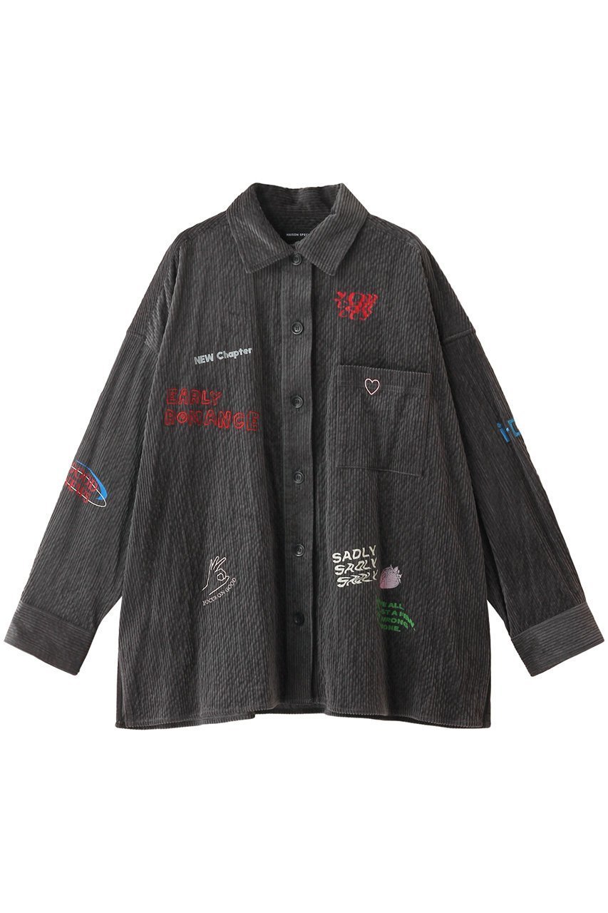 【メゾンスペシャル/MAISON SPECIAL】のCorduroy Early Romance Graphic Shirt/コーデュロイアーリーロマンスグラフィックシャツ インテリア・キッズ・メンズ・レディースファッション・服の通販 founy(ファニー) 　ファッション　Fashion　レディースファッション　Fashion for Women　トップス・カットソー　Cut & Sew Tops　シャツ・ブラウス・オフィスカジュアル　Elegant Blouses & Button-Ups　秋　Autumn　グラフィック　Graphic, Graphic Design　コーデュロイ　Corduroy, Cord Fabric　ジャケット　Jacket, Outerwear　スリーブ　Sleeve, Long Sleeve / Short Sleeve　セットアップ　Set-Up, Coordinated Outfit　羽織　Haori, Light Jacket　ロング　Long, Long-Length　A/W・秋冬　Autumn/Winter　GRY(グレー)|ID: prp329100004050716 ipo3291000000032900928