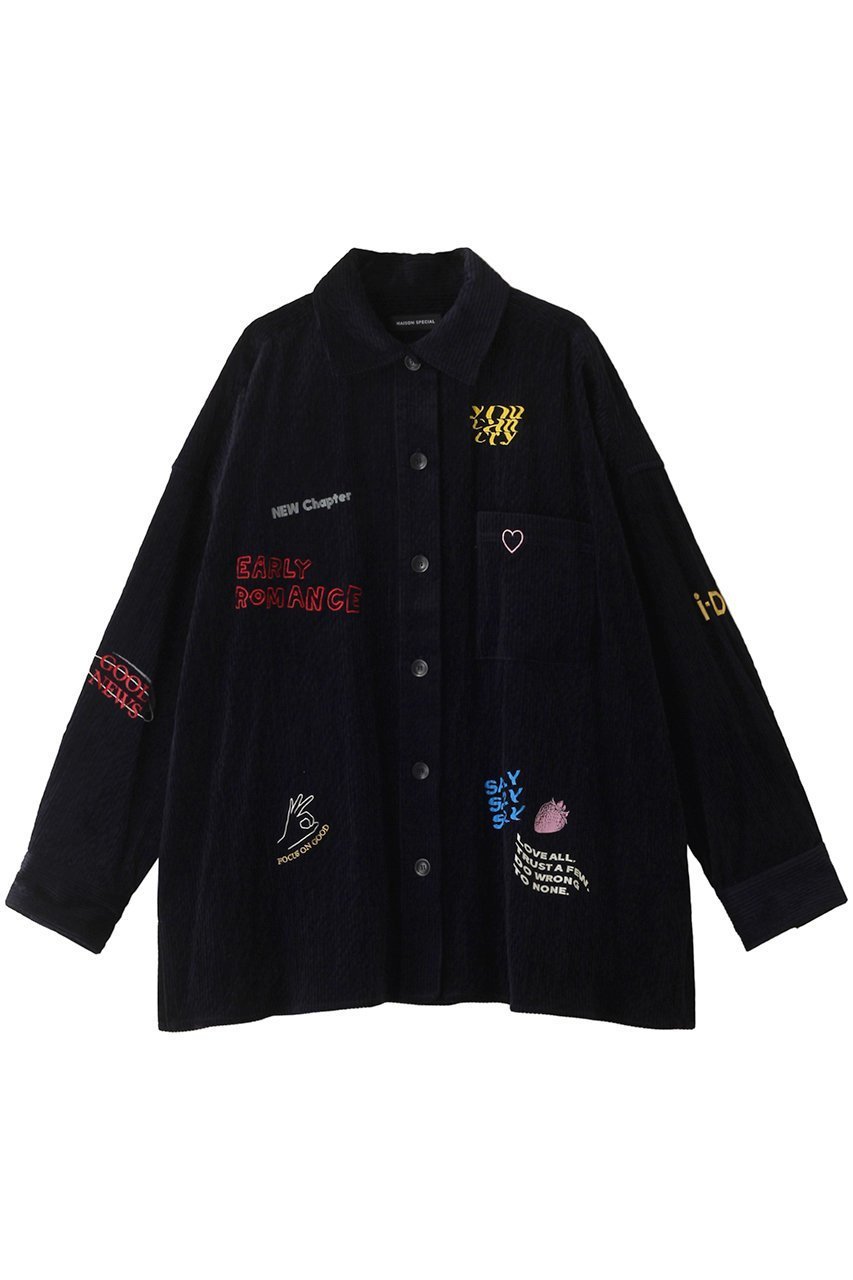 【メゾンスペシャル/MAISON SPECIAL】のCorduroy Early Romance Graphic Shirt/コーデュロイアーリーロマンスグラフィックシャツ インテリア・キッズ・メンズ・レディースファッション・服の通販 founy(ファニー) 　ファッション　Fashion　レディースファッション　Fashion for Women　トップス・カットソー　Cut & Sew Tops　シャツ・ブラウス・オフィスカジュアル　Elegant Blouses & Button-Ups　秋　Autumn　グラフィック　Graphic, Graphic Design　コーデュロイ　Corduroy, Cord Fabric　ジャケット　Jacket, Outerwear　スリーブ　Sleeve, Long Sleeve / Short Sleeve　セットアップ　Set-Up, Coordinated Outfit　羽織　Haori, Light Jacket　ロング　Long, Long-Length　A/W・秋冬　Autumn/Winter　NVY(ネイビー)|ID: prp329100004050716 ipo3291000000032900933