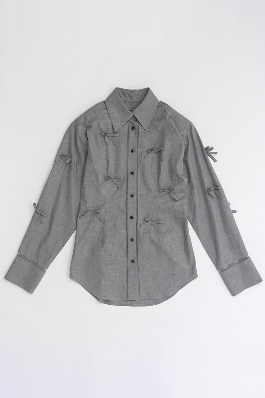 【メゾンスペシャル/MAISON SPECIAL】のMany Ribbon Narrow Shirt/メニーリボンナローシャツ インテリア・キッズ・メンズ・レディースファッション・服の通販 founy(ファニー) 　ファッション　Fashion　レディースファッション　Fashion for Women　トップス・カットソー　Cut & Sew Tops　シャツ・ブラウス・オフィスカジュアル　Elegant Blouses & Button-Ups　カフス　Cuff Design　シアー　Sheer, See-Through　ストライプ　Stripe, Striped Pattern　スリーブ　Sleeve, Long Sleeve / Short Sleeve　デニム　Denim, Jeans Material　トレンド　Trend, Trending Now　メランジ　Melange, Mixed Yarn　リボン　Ribbon, Bow　ロング　Long, Long-Length　おすすめ　Recommended / Our Picks　エレガント 上品　Elegant　GRY(グレー)|ID: prp329100004050719 ipo3291000000036841896
