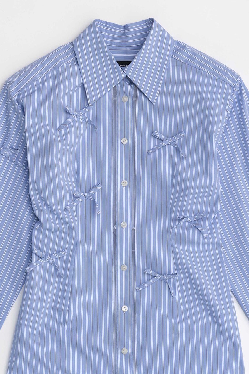 【メゾンスペシャル/MAISON SPECIAL】のMany Ribbon Narrow Shirt/メニーリボンナローシャツ 人気、トレンドファッション・服の通販 founy(ファニー) 　ファッション　Fashion　レディースファッション　Fashion for Women　トップス・カットソー　Cut & Sew Tops　シャツ・ブラウス・オフィスカジュアル　Elegant Blouses & Button-Ups　カフス　Cuff Design　シアー　Sheer, See-Through　ストライプ　Stripe, Striped Pattern　スリーブ　Sleeve, Long Sleeve / Short Sleeve　デニム　Denim, Jeans Material　トレンド　Trend, Trending Now　メランジ　Melange, Mixed Yarn　リボン　Ribbon, Bow　ロング　Long, Long-Length　おすすめ　Recommended / Our Picks　エレガント 上品　Elegant　other-2|ID: prp329100004050719 ipo3291000000036841902