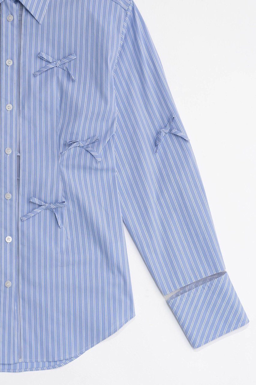 【メゾンスペシャル/MAISON SPECIAL】のMany Ribbon Narrow Shirt/メニーリボンナローシャツ 人気、トレンドファッション・服の通販 founy(ファニー) 　ファッション　Fashion　レディースファッション　Fashion for Women　トップス・カットソー　Cut & Sew Tops　シャツ・ブラウス・オフィスカジュアル　Elegant Blouses & Button-Ups　カフス　Cuff Design　シアー　Sheer, See-Through　ストライプ　Stripe, Striped Pattern　スリーブ　Sleeve, Long Sleeve / Short Sleeve　デニム　Denim, Jeans Material　トレンド　Trend, Trending Now　メランジ　Melange, Mixed Yarn　リボン　Ribbon, Bow　ロング　Long, Long-Length　おすすめ　Recommended / Our Picks　エレガント 上品　Elegant　other-3|ID: prp329100004050719 ipo3291000000036841904