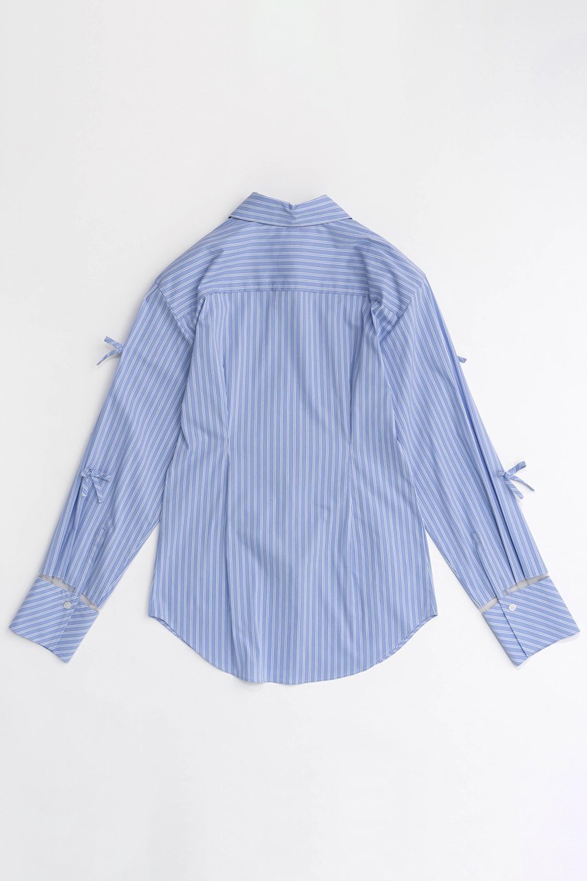 【メゾンスペシャル/MAISON SPECIAL】のMany Ribbon Narrow Shirt/メニーリボンナローシャツ 人気、トレンドファッション・服の通販 founy(ファニー) 　ファッション　Fashion　レディースファッション　Fashion for Women　トップス・カットソー　Cut & Sew Tops　シャツ・ブラウス・オフィスカジュアル　Elegant Blouses & Button-Ups　カフス　Cuff Design　シアー　Sheer, See-Through　ストライプ　Stripe, Striped Pattern　スリーブ　Sleeve, Long Sleeve / Short Sleeve　デニム　Denim, Jeans Material　トレンド　Trend, Trending Now　メランジ　Melange, Mixed Yarn　リボン　Ribbon, Bow　ロング　Long, Long-Length　おすすめ　Recommended / Our Picks　エレガント 上品　Elegant　other-4|ID: prp329100004050719 ipo3291000000036841906
