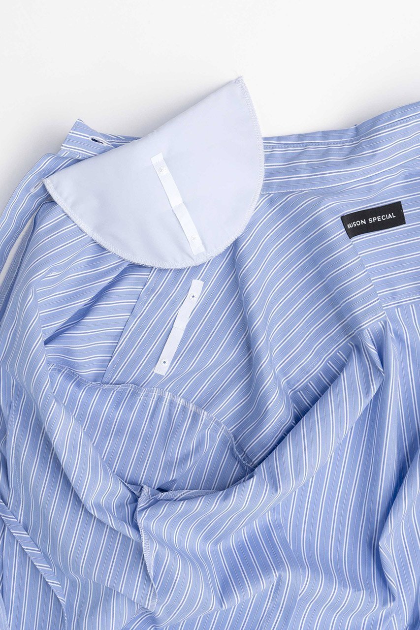 【メゾンスペシャル/MAISON SPECIAL】のMany Ribbon Narrow Shirt/メニーリボンナローシャツ 人気、トレンドファッション・服の通販 founy(ファニー) 　ファッション　Fashion　レディースファッション　Fashion for Women　トップス・カットソー　Cut & Sew Tops　シャツ・ブラウス・オフィスカジュアル　Elegant Blouses & Button-Ups　カフス　Cuff Design　シアー　Sheer, See-Through　ストライプ　Stripe, Striped Pattern　スリーブ　Sleeve, Long Sleeve / Short Sleeve　デニム　Denim, Jeans Material　トレンド　Trend, Trending Now　メランジ　Melange, Mixed Yarn　リボン　Ribbon, Bow　ロング　Long, Long-Length　おすすめ　Recommended / Our Picks　エレガント 上品　Elegant　other-7|ID: prp329100004050719 ipo3291000000036841913