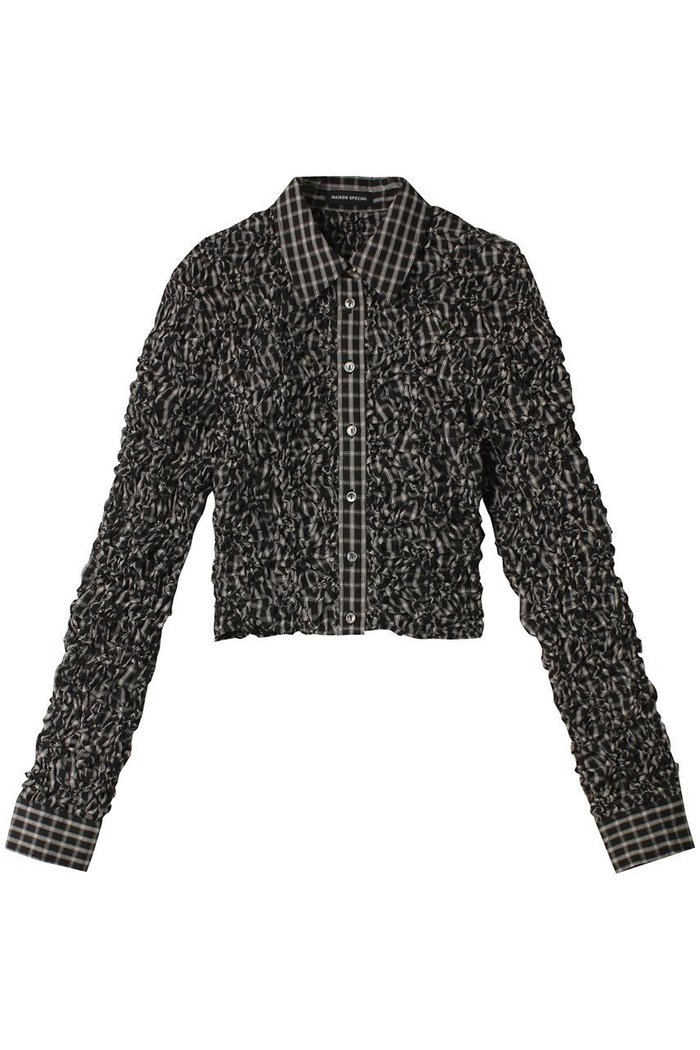 【メゾンスペシャル/MAISON SPECIAL】のCheckered Shirring Short Length Shirt/チェックシャーリングショートシャツ インテリア・キッズ・メンズ・レディースファッション・服の通販 founy(ファニー) https://founy.com/ ファッション Fashion レディースファッション Fashion for Women トップス・カットソー Cut & Sew Tops シャツ・ブラウス・オフィスカジュアル Elegant Blouses & Button-Ups インナー Innerwear カフス Cuff Design キャミワンピース Cami Dress, Slip Dress シャーリング Shirring, Ruched ショート Short, Short Length スリーブ Sleeve, Long Sleeve / Short Sleeve バランス Balance, Style Balance ロング Long, Long-Length ワイド Wide, Wide Fit |ID: prp329100004050722 ipo3291000000036400043