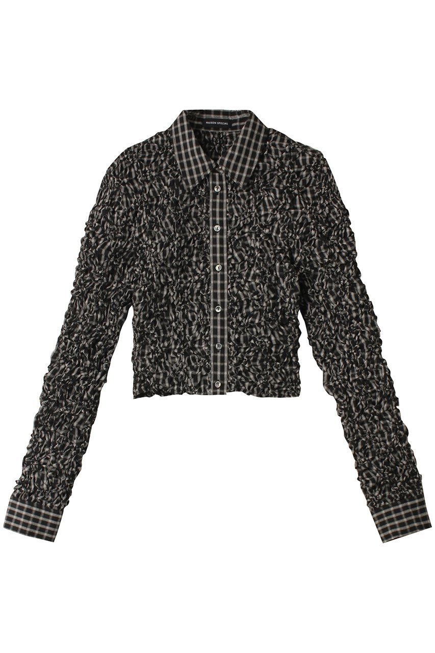 【メゾンスペシャル/MAISON SPECIAL】のCheckered Shirring Short Length Shirt/チェックシャーリングショートシャツ 人気、トレンドファッション・服の通販 founy(ファニー) 　ファッション　Fashion　レディースファッション　Fashion for Women　トップス・カットソー　Cut & Sew Tops　シャツ・ブラウス・オフィスカジュアル　Elegant Blouses & Button-Ups　インナー　Innerwear　カフス　Cuff Design　キャミワンピース　Cami Dress, Slip Dress　シャーリング　Shirring, Ruched　ショート　Short, Short Length　スリーブ　Sleeve, Long Sleeve / Short Sleeve　バランス　Balance, Style Balance　ロング　Long, Long-Length　ワイド　Wide, Wide Fit　 other-1|ID: prp329100004050722 ipo3291000000036724250