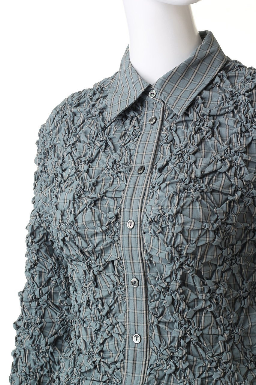 【メゾンスペシャル/MAISON SPECIAL】のCheckered Shirring Short Length Shirt/チェックシャーリングショートシャツ 人気、トレンドファッション・服の通販 founy(ファニー) 　ファッション　Fashion　レディースファッション　Fashion for Women　トップス・カットソー　Cut & Sew Tops　シャツ・ブラウス・オフィスカジュアル　Elegant Blouses & Button-Ups　インナー　Innerwear　カフス　Cuff Design　キャミワンピース　Cami Dress, Slip Dress　シャーリング　Shirring, Ruched　ショート　Short, Short Length　スリーブ　Sleeve, Long Sleeve / Short Sleeve　バランス　Balance, Style Balance　ロング　Long, Long-Length　ワイド　Wide, Wide Fit　other-5|ID: prp329100004050722 ipo3291000000036748252