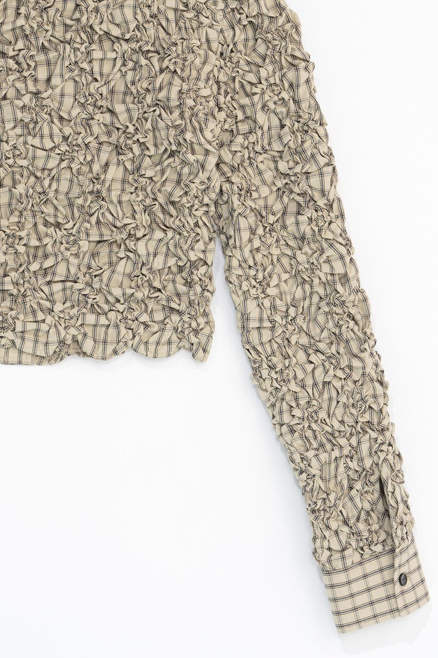 【メゾンスペシャル/MAISON SPECIAL】のCheckered Shirring Short Length Shirt/チェックシャーリングショートシャツ 人気、トレンドファッション・服の通販 founy(ファニー) 　ファッション　Fashion　レディースファッション　Fashion for Women　トップス・カットソー　Cut & Sew Tops　シャツ・ブラウス・オフィスカジュアル　Elegant Blouses & Button-Ups　インナー　Innerwear　カフス　Cuff Design　キャミワンピース　Cami Dress, Slip Dress　シャーリング　Shirring, Ruched　ショート　Short, Short Length　スリーブ　Sleeve, Long Sleeve / Short Sleeve　バランス　Balance, Style Balance　ロング　Long, Long-Length　ワイド　Wide, Wide Fit　other-6|ID: prp329100004050722 ipo3291000000036748253