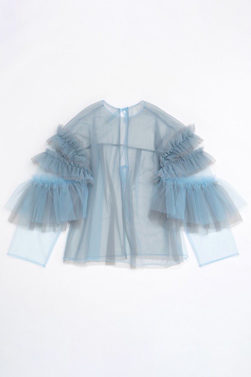 【メゾンスペシャル/MAISON SPECIAL】のTulle Ruffle Sleeves Tops/チュールラッフルスリーブトップス インテリア・キッズ・メンズ・レディースファッション・服の通販 founy(ファニー) 　ファッション　Fashion　レディースファッション　WOMEN　トップス・カットソー　Tops/Tshirt　シャツ/ブラウス　Shirts/Blouses　おすすめ　Recommend　グラフィック　Graphic　シアー　Sheer　ショート　Short　スリーブ　Sleeve　ダウン　Down　チュール　Tulle　ドット　Dot　リボン　Ribbon　羽織　Haori　BLU(ブルー)|ID: prp329100004050723 ipo3291000000027192310