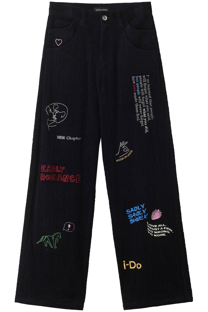 【メゾンスペシャル/MAISON SPECIAL】のCorduroy Early Romance Graphic Pants/コーデュロイアーリーロマンスグラフィックパンツ インテリア・キッズ・メンズ・レディースファッション・服の通販 founy(ファニー) ファッション Fashion レディースファッション Fashion for Women パンツ Pants & Trousers グラフィック Graphic, Graphic Design コーデュロイ Corduroy, Cord Fabric ストレート Straight, Straight Cut セットアップ Set-Up, Coordinated Outfit ワイド Wide, Wide Fit A/W・秋冬 Autumn/Winter NVY(ネイビー)|ID: prp329100004050737 ipo3291000000036337633