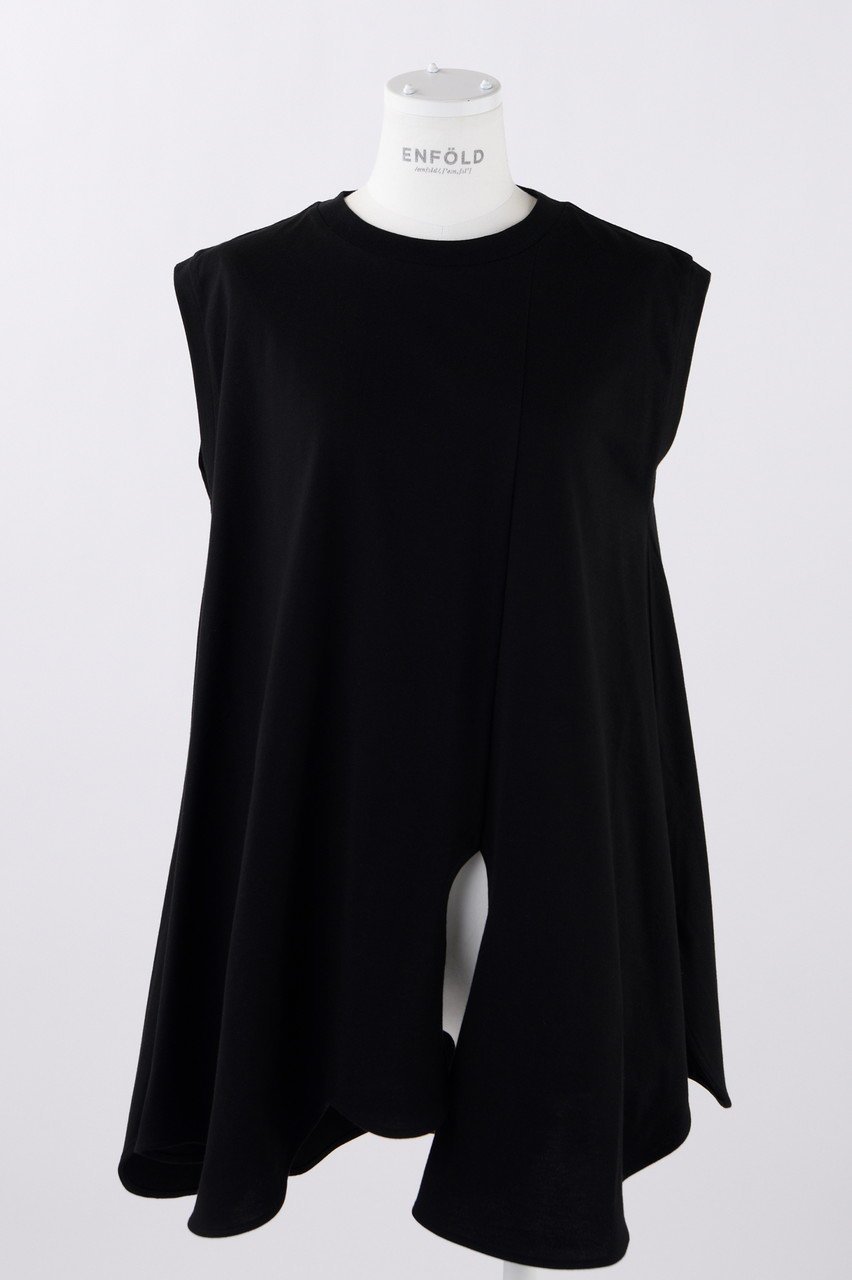 【エンフォルド/ENFOLD】のスビン天竺 サークルカーブアシンメ T/Tタンクトップ インテリア・キッズ・メンズ・レディースファッション・服の通販 founy(ファニー) 　ファッション　Fashion　レディースファッション　Fashion for Women　トップス・カットソー　Cut & Sew Tops　キャミソール&ノースリーブ　Camisoles & Sleeveless Tops　シャツ・ブラウス・オフィスカジュアル　Elegant Blouses & Button-Ups　ロングTシャツ・Tシャツ　Longline T-Shirts & Tees　カットソー・ベーシックTシャツ　Cut-and-Sewn Tops / Stretch Tees & Basics　カッティング　Cutting Detail　キャミソール　Camisole, Spaghetti Strap Top　タンク　Tank Top, Sleeveless Top　ドレープ　Drape, Draping Fabric　ベスト　Vest, Waistcoat　ブラック|ID: prp329100004051898 ipo3291000000036665347