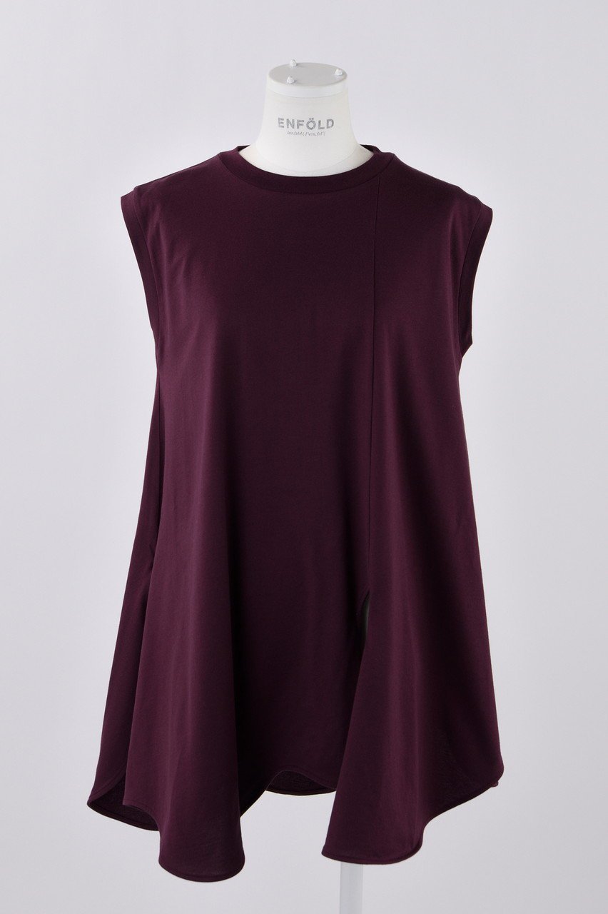 【エンフォルド/ENFOLD】のスビン天竺 サークルカーブアシンメ T/Tタンクトップ インテリア・キッズ・メンズ・レディースファッション・服の通販 founy(ファニー) 　ファッション　Fashion　レディースファッション　Fashion for Women　トップス・カットソー　Cut & Sew Tops　キャミソール&ノースリーブ　Camisoles & Sleeveless Tops　シャツ・ブラウス・オフィスカジュアル　Elegant Blouses & Button-Ups　ロングTシャツ・Tシャツ　Longline T-Shirts & Tees　カットソー・ベーシックTシャツ　Cut-and-Sewn Tops / Stretch Tees & Basics　カッティング　Cutting Detail　キャミソール　Camisole, Spaghetti Strap Top　タンク　Tank Top, Sleeveless Top　ドレープ　Drape, Draping Fabric　ベスト　Vest, Waistcoat　ボルドー|ID: prp329100004051898 ipo3291000000036665348