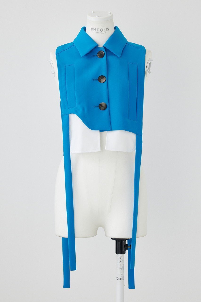 【エンフォルド/ENFOLD】のポリエステルダブルクロス クラシックベスト インテリア・キッズ・メンズ・レディースファッション・服の通販 founy(ファニー) 　ファッション　Fashion　レディースファッション　Fashion for Women　アウター　Coat / Outerwear Collection　レディースジャケット・軽アウター　Jackets　アシンメトリー　Asymmetrical Style　クラシカル　Classical, Vintage-Inspired　クラシック　Classic, Timeless Style　ジャケット　Jacket, Outerwear　フィット　Fit, Slim Fit　ベスト　Vest, Waistcoat　ポケット　Pocket, Pocket Detail　エレガント 上品　Elegant　ブルー|ID: prp329100004051911 ipo3291000000036498944