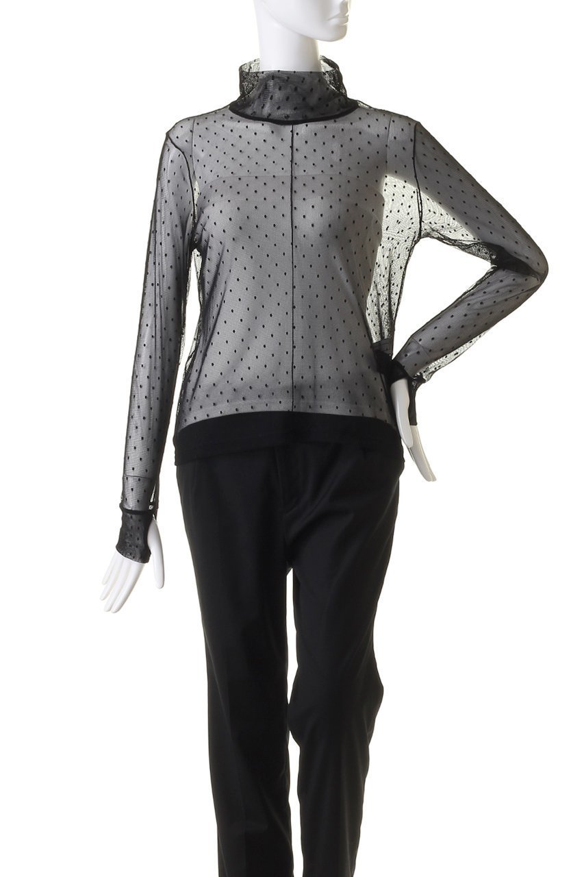 【ルームエイト/Room no.8】の【Room no.8 BLACK】ドット メッシュ サムホール トップス 人気、トレンドファッション・服の通販 founy(ファニー) 　ファッション　Fashion　レディースファッション　Fashion for Women　トップス・カットソー　Cut & Sew Tops　シャツ・ブラウス・オフィスカジュアル　Elegant Blouses & Button-Ups　インナー　Innerwear　キャミワンピース　Cami Dress, Slip Dress　スウェット / スエット　Sweatshirt, Sweatwear　スリーブ　Sleeve, Long Sleeve / Short Sleeve　トレンド　Trend, Trending Now　ドット　Polka Dot, Dot Pattern　ハイネック　High Neck, Mock Neck　フェミニン　Feminine, Girly　メッシュ　Mesh, Net Fabric　ロング　Long, Long-Length　other-2|ID: prp329100004051922 ipo3291000000034955855