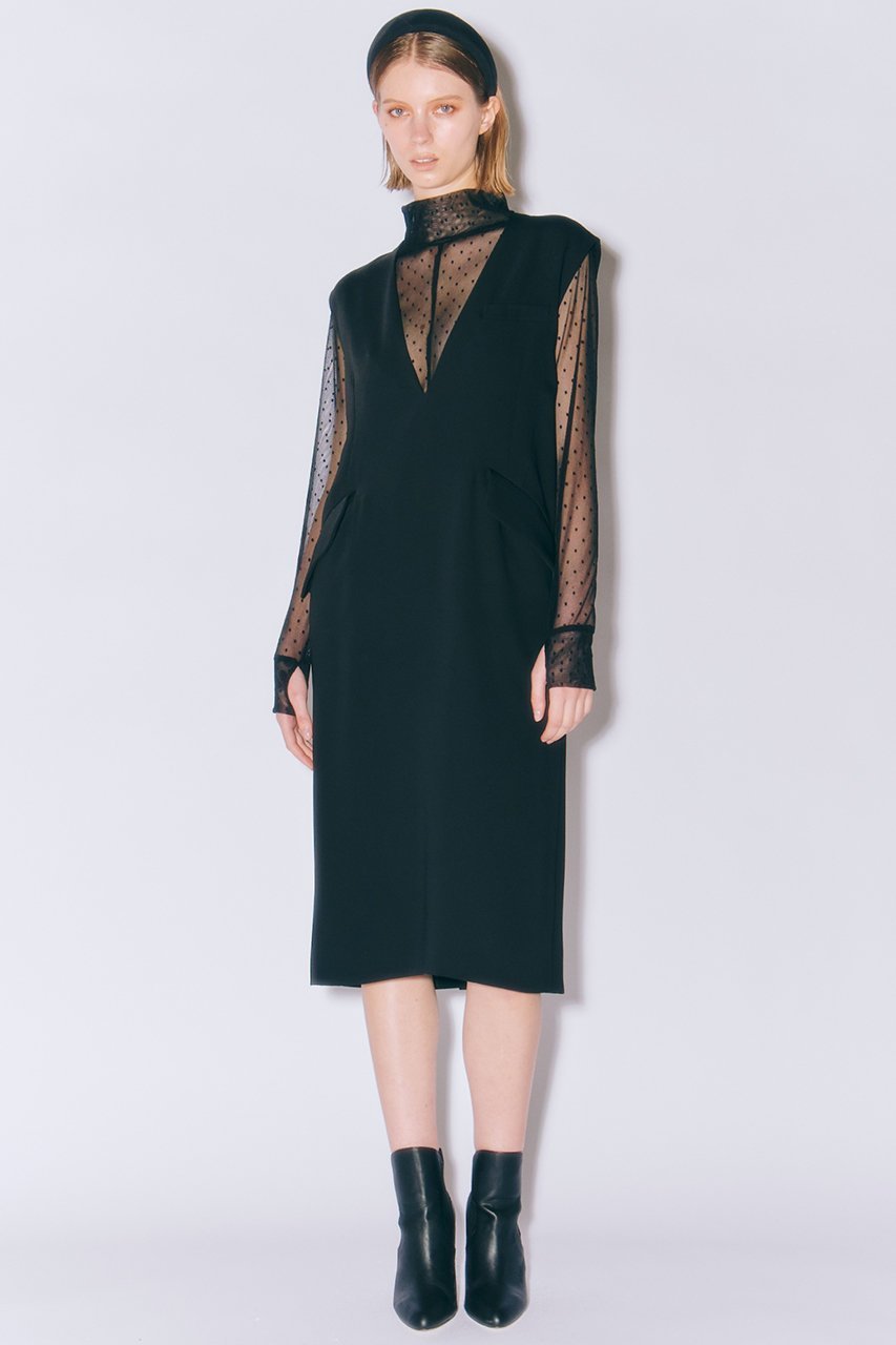 【ルームエイト/Room no.8】の【Room no.8 BLACK】ドット メッシュ サムホール トップス 人気、トレンドファッション・服の通販 founy(ファニー) 　ファッション　Fashion　レディースファッション　Fashion for Women　トップス・カットソー　Cut & Sew Tops　シャツ・ブラウス・オフィスカジュアル　Elegant Blouses & Button-Ups　インナー　Innerwear　キャミワンピース　Cami Dress, Slip Dress　スウェット / スエット　Sweatshirt, Sweatwear　スリーブ　Sleeve, Long Sleeve / Short Sleeve　トレンド　Trend, Trending Now　ドット　Polka Dot, Dot Pattern　ハイネック　High Neck, Mock Neck　フェミニン　Feminine, Girly　メッシュ　Mesh, Net Fabric　ロング　Long, Long-Length　other-6|ID: prp329100004051922 ipo3291000000034955862