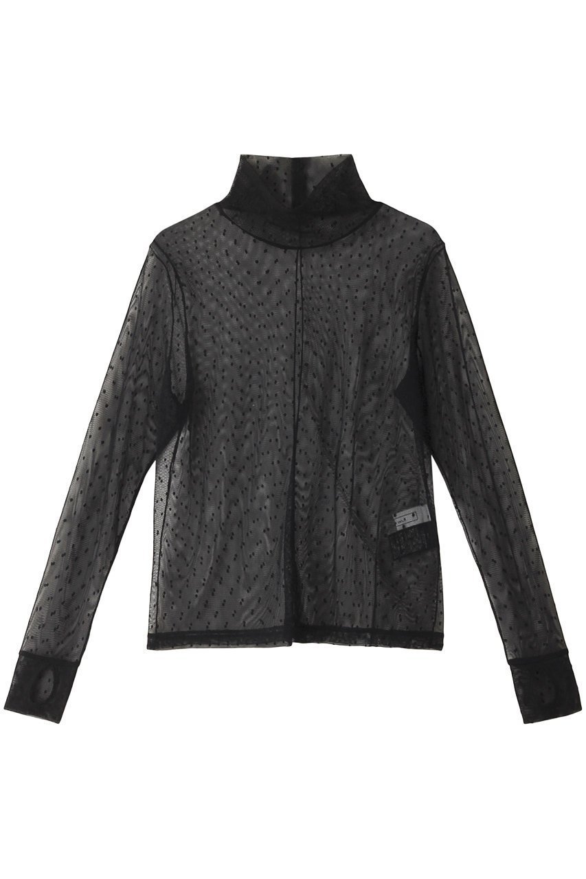 【ルームエイト/Room no.8】の【Room no.8 BLACK】ドット メッシュ サムホール トップス インテリア・キッズ・メンズ・レディースファッション・服の通販 founy(ファニー) 　ファッション　Fashion　レディースファッション　Fashion for Women　トップス・カットソー　Cut & Sew Tops　シャツ・ブラウス・オフィスカジュアル　Elegant Blouses & Button-Ups　インナー　Innerwear　キャミワンピース　Cami Dress, Slip Dress　スウェット / スエット　Sweatshirt, Sweatwear　スリーブ　Sleeve, Long Sleeve / Short Sleeve　トレンド　Trend, Trending Now　ドット　Polka Dot, Dot Pattern　ハイネック　High Neck, Mock Neck　フェミニン　Feminine, Girly　メッシュ　Mesh, Net Fabric　ロング　Long, Long-Length　ブラック|ID: prp329100004051922 ipo3291000000035690500