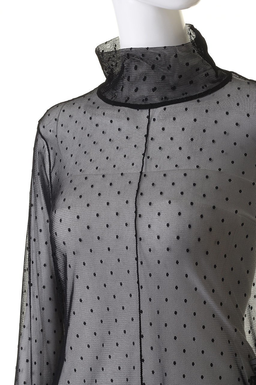 【ルームエイト/Room no.8】の【Room no.8 BLACK】ドット メッシュ サムホール トップス 人気、トレンドファッション・服の通販 founy(ファニー) 　ファッション　Fashion　レディースファッション　Fashion for Women　トップス・カットソー　Cut & Sew Tops　シャツ・ブラウス・オフィスカジュアル　Elegant Blouses & Button-Ups　インナー　Innerwear　キャミワンピース　Cami Dress, Slip Dress　スウェット / スエット　Sweatshirt, Sweatwear　スリーブ　Sleeve, Long Sleeve / Short Sleeve　トレンド　Trend, Trending Now　ドット　Polka Dot, Dot Pattern　ハイネック　High Neck, Mock Neck　フェミニン　Feminine, Girly　メッシュ　Mesh, Net Fabric　ロング　Long, Long-Length　other-5|ID: prp329100004051922 ipo3291000000035690504