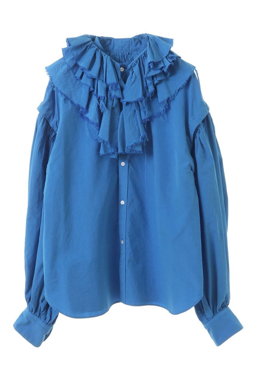 【カレンテージ/CURRENTAGE】の2WAYラッフルフリルブラウス インテリア・キッズ・メンズ・レディースファッション・服の通販 founy(ファニー) 　ファッション　Fashion　レディースファッション　Fashion for Women　トップス・カットソー　Cut & Sew Tops　シャツ・ブラウス・オフィスカジュアル　Elegant Blouses & Button-Ups　シルク　Silk, 100% Silk　スリーブ　Sleeve, Long Sleeve / Short Sleeve　フェミニン　Feminine, Girly　フリル　Frill, Ruffle　フロント　Front, Front Design　リラックス　Relax, Relaxed Fit　ロング　Long, Long-Length　ブルー|ID: prp329100004051962 ipo3291000000032876735