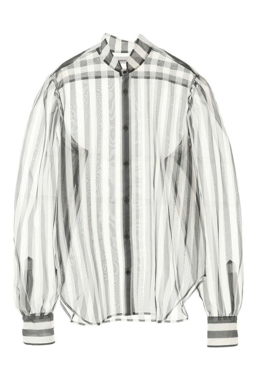 【カレンテージ/CURRENTAGE】のストライプオーガンジーブラウス ストライプオーガンジーブラウス インテリア・キッズ・メンズ・レディースファッション・服の通販 founy(ファニー) 　ファッション　Fashion　レディースファッション　Fashion for Women　トップス・カットソー　Cut & Sew Tops　シャツ・ブラウス・オフィスカジュアル　Elegant Blouses & Button-Ups　オーガンジー　Organza Fabric　ギャザー　Gathered, Ruffled　シアー　Sheer, See-Through　ショルダー　Shoulder, Shoulder Strap　ストライプ　Stripe, Striped Pattern　スリーブ　Sleeve, Long Sleeve / Short Sleeve　プリント　Print, Printed Pattern　ロング　Long, Long-Length　ホワイト×ブラック|ID: prp329100004051965 ipo3291000000035367304