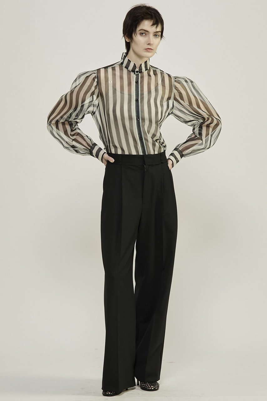 【カレンテージ/CURRENTAGE】のストライプオーガンジーブラウス 人気、トレンドファッション・服の通販 founy(ファニー) 　ファッション　Fashion　レディースファッション　Fashion for Women　トップス・カットソー　Cut & Sew Tops　シャツ・ブラウス・オフィスカジュアル　Elegant Blouses & Button-Ups　オーガンジー　Organza Fabric　ギャザー　Gathered, Ruffled　シアー　Sheer, See-Through　ショルダー　Shoulder, Shoulder Strap　ストライプ　Stripe, Striped Pattern　スリーブ　Sleeve, Long Sleeve / Short Sleeve　プリント　Print, Printed Pattern　ロング　Long, Long-Length　other-2|ID: prp329100004051965 ipo3291000000035822997