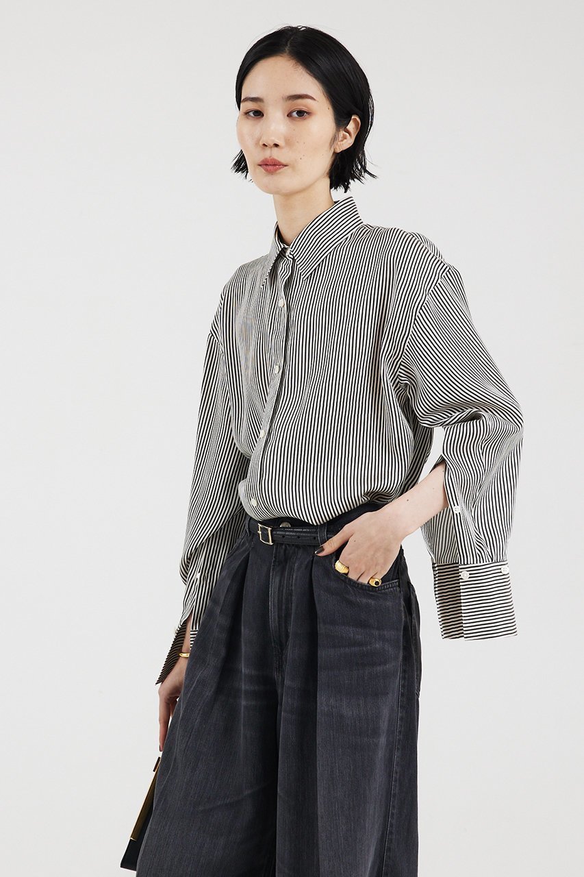 【ザ ストア バイ シー/THE STORE by C】のベーシックシャツプレミアム 人気、トレンドファッション・服の通販 founy(ファニー) ファッション Fashion レディースファッション Fashion for Women トップス・カットソー Cut & Sew Tops シャツ・ブラウス・オフィスカジュアル Elegant Blouses & Button-Ups シルク Silk, 100% Silk ストライプ Stripe, Striped Pattern スリーブ Sleeve, Long Sleeve / Short Sleeve ドレープ Drape, Draping Fabric ロング Long, Long-Length other-2|ID: prp329100004053727 ipo3291000000032901149