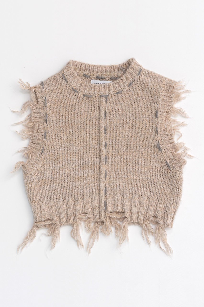 【メゾンスペシャル/MAISON SPECIAL】のDistressed Effect Fringe Knit Vest/ダメージフリンジベスト インテリア・キッズ・メンズ・レディースファッション・服の通販 founy(ファニー) 　ファッション　Fashion　レディースファッション　WOMEN　トップス・カットソー　Tops/Tshirt　ニット　Knit Tops　ベスト/ジレ　Gilets/Vests　プルオーバー　Pullover　おすすめ　Recommend　コンパクト　Compact　ダメージ　Damage　ハンド　Hand　ベスト　Vest　ミックス　Mix　ループ　Loop　P.BGE(ピンクベージュ)|ID: prp329100004054631 ipo3291000000027287085