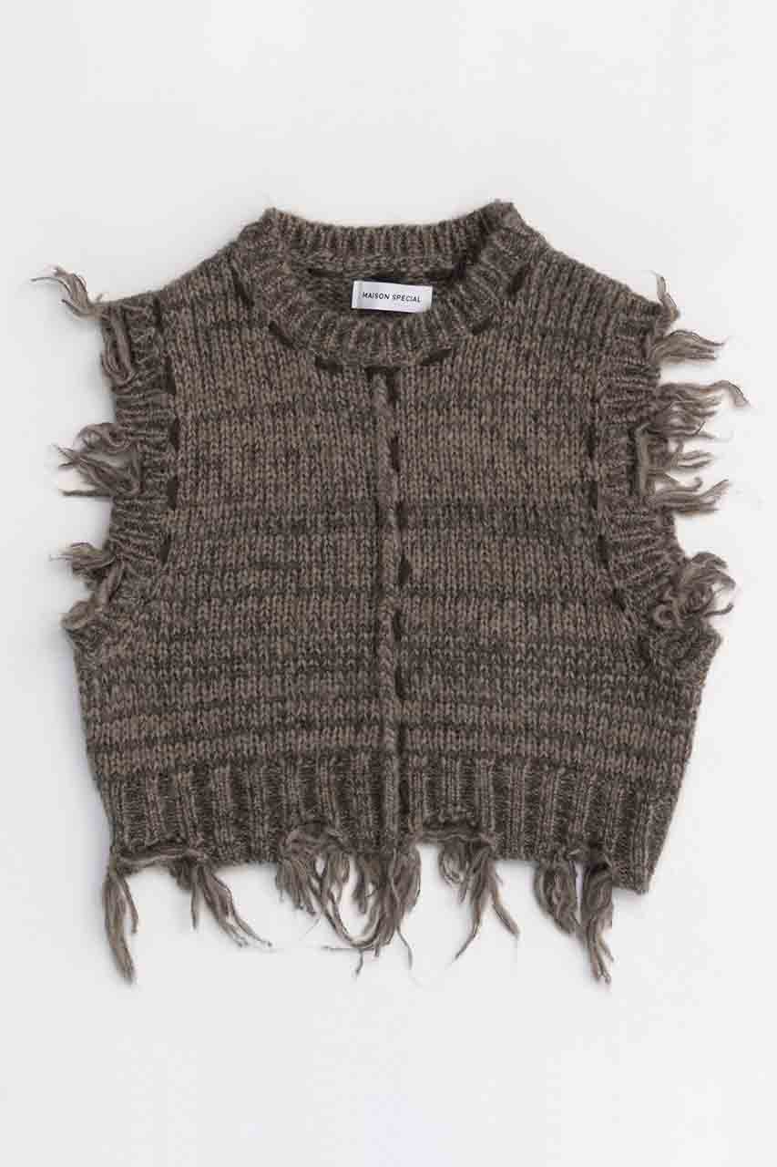 【メゾンスペシャル/MAISON SPECIAL】のDistressed Effect Fringe Knit Vest/ダメージフリンジベスト インテリア・キッズ・メンズ・レディースファッション・服の通販 founy(ファニー) 　ファッション　Fashion　レディースファッション　WOMEN　トップス・カットソー　Tops/Tshirt　ニット　Knit Tops　ベスト/ジレ　Gilets/Vests　プルオーバー　Pullover　おすすめ　Recommend　コンパクト　Compact　ダメージ　Damage　ハンド　Hand　ベスト　Vest　ミックス　Mix　ループ　Loop　BGE(ベージュ)|ID: prp329100004054631 ipo3291000000027287086