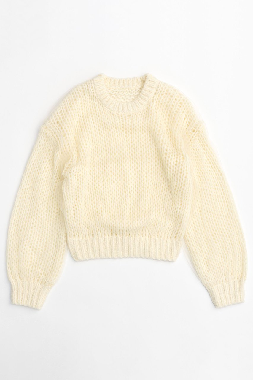 【メゾンスペシャル/MAISON SPECIAL】のTulle Layered Low Gauge Reversible Knit Pullover/チュールレイヤーローゲージリバーシブルプルオーバーニット インテリア・キッズ・メンズ・レディースファッション・服の通販 founy(ファニー) 　ファッション　Fashion　レディースファッション　WOMEN　トップス・カットソー　Tops/Tshirt　ニット　Knit Tops　プルオーバー　Pullover　カーディガン　Cardigan　ギャザー　Gather　チュール　Tulle　手編み　Hand Knitting　バランス　Balance　フェミニン　Feminine　ブラウジング　Browsing　ボトム　Bottom　リバーシブル　Reversible　WHT(ホワイト)|ID: prp329100004054632 ipo3291000000027287090