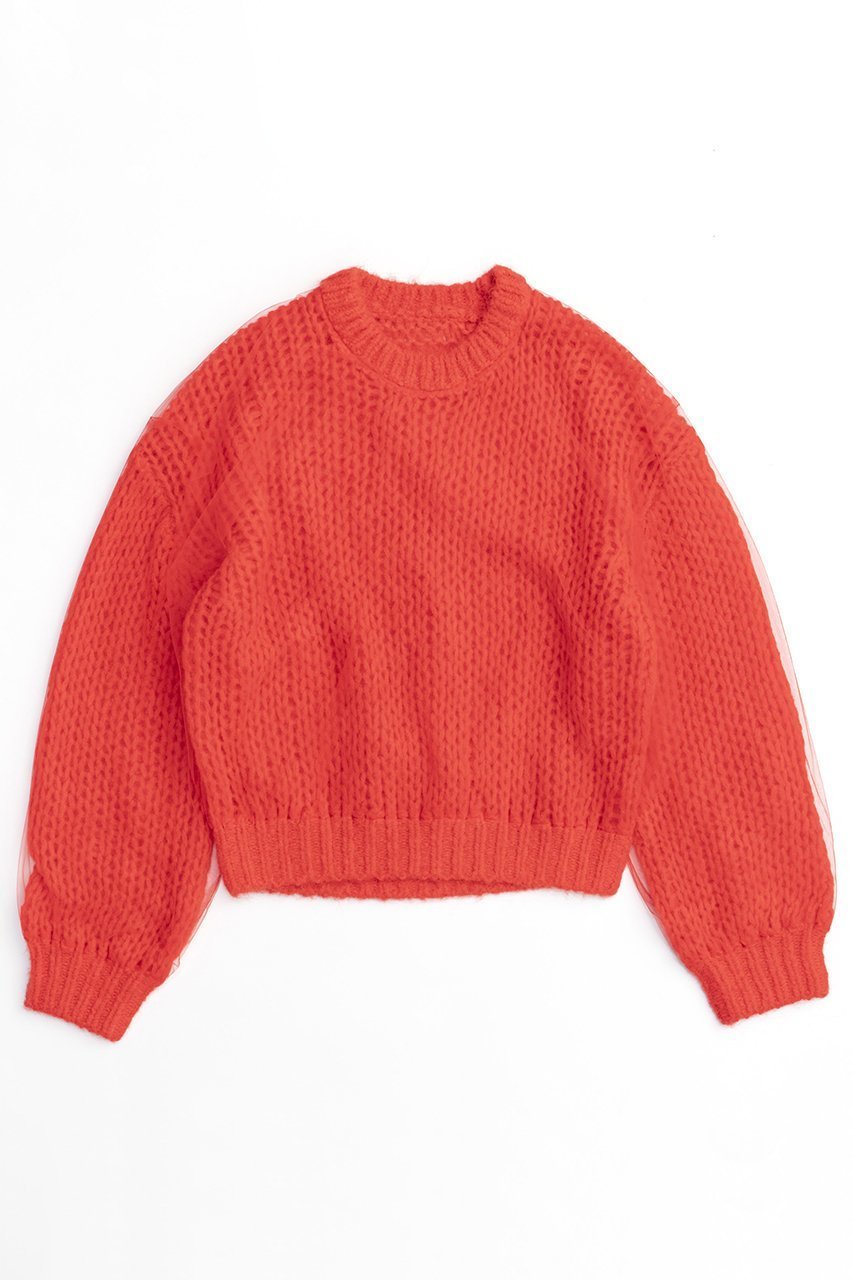 【メゾンスペシャル/MAISON SPECIAL】のTulle Layered Low Gauge Reversible Knit Pullover/チュールレイヤーローゲージリバーシブルプルオーバーニット インテリア・キッズ・メンズ・レディースファッション・服の通販 founy(ファニー) 　ファッション　Fashion　レディースファッション　WOMEN　トップス・カットソー　Tops/Tshirt　ニット　Knit Tops　プルオーバー　Pullover　カーディガン　Cardigan　ギャザー　Gather　チュール　Tulle　手編み　Hand Knitting　バランス　Balance　フェミニン　Feminine　ブラウジング　Browsing　ボトム　Bottom　リバーシブル　Reversible　RED(レッド)|ID: prp329100004054632 ipo3291000000027287092