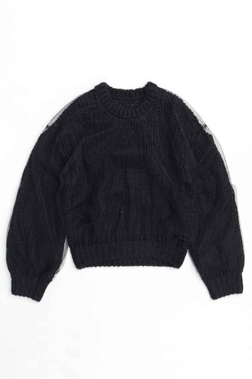 【メゾンスペシャル/MAISON SPECIAL】のTulle Layered Low Gauge Reversible Knit Pullover/チュールレイヤーローゲージリバーシブルプルオーバーニット インテリア・キッズ・メンズ・レディースファッション・服の通販 founy(ファニー) 　ファッション　Fashion　レディースファッション　Fashion for Women　トップス・カットソー　Cut & Sew Tops　ニット　Knit Tops & Sweaters　カジュアルプルオーバー・ニットトップス　Pullovers & Knit Tops / Casual Pullovers　カーディガン　Cardigan, Knitwear　ギャザー　Gathered, Ruffled　チュール　Tulip, Tulip Motif　手編み　Hand-Knitted, Handmade Knit　バランス　Balance, Style Balance　フェミニン　Feminine, Girly　ブラウジング　Blouson Silhouette, Cinched Waist　ボトム　Bottoms, Lower Wear　リバーシブル　Reversible, Two-Sided　BLK(ブラック)|ID: prp329100004054632 ipo3291000000032930914