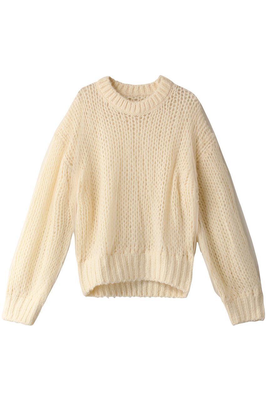 【メゾンスペシャル/MAISON SPECIAL】のTulle Layered Low Gauge Reversible Knit Pullover/チュールレイヤーローゲージリバーシブルプルオーバーニット インテリア・キッズ・メンズ・レディースファッション・服の通販 founy(ファニー) 　ファッション　Fashion　レディースファッション　Fashion for Women　トップス・カットソー　Cut & Sew Tops　ニット　Knit Tops & Sweaters　カジュアルプルオーバー・ニットトップス　Pullovers & Knit Tops / Casual Pullovers　カーディガン　Cardigan, Knitwear　ギャザー　Gathered, Ruffled　チュール　Tulip, Tulip Motif　手編み　Hand-Knitted, Handmade Knit　バランス　Balance, Style Balance　フェミニン　Feminine, Girly　ブラウジング　Blouson Silhouette, Cinched Waist　ボトム　Bottoms, Lower Wear　リバーシブル　Reversible, Two-Sided　WHT(ホワイト)|ID: prp329100004054632 ipo3291000000032930923