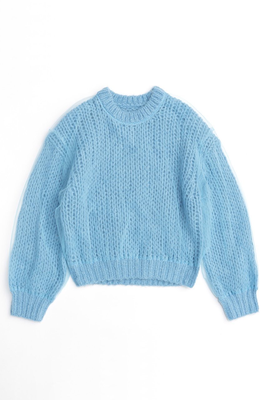 【メゾンスペシャル/MAISON SPECIAL】のTulle Layered Low Gauge Reversible Knit Pullover/チュールレイヤーローゲージリバーシブルプルオーバーニット インテリア・キッズ・メンズ・レディースファッション・服の通販 founy(ファニー) 　ファッション　Fashion　レディースファッション　Fashion for Women　トップス・カットソー　Cut & Sew Tops　ニット　Knit Tops & Sweaters　カジュアルプルオーバー・ニットトップス　Pullovers & Knit Tops / Casual Pullovers　カーディガン　Cardigan, Knitwear　ギャザー　Gathered, Ruffled　チュール　Tulip, Tulip Motif　手編み　Hand-Knitted, Handmade Knit　バランス　Balance, Style Balance　フェミニン　Feminine, Girly　ブラウジング　Blouson Silhouette, Cinched Waist　ボトム　Bottoms, Lower Wear　リバーシブル　Reversible, Two-Sided　BLU(ブルー)|ID: prp329100004054632 ipo3291000000032930932