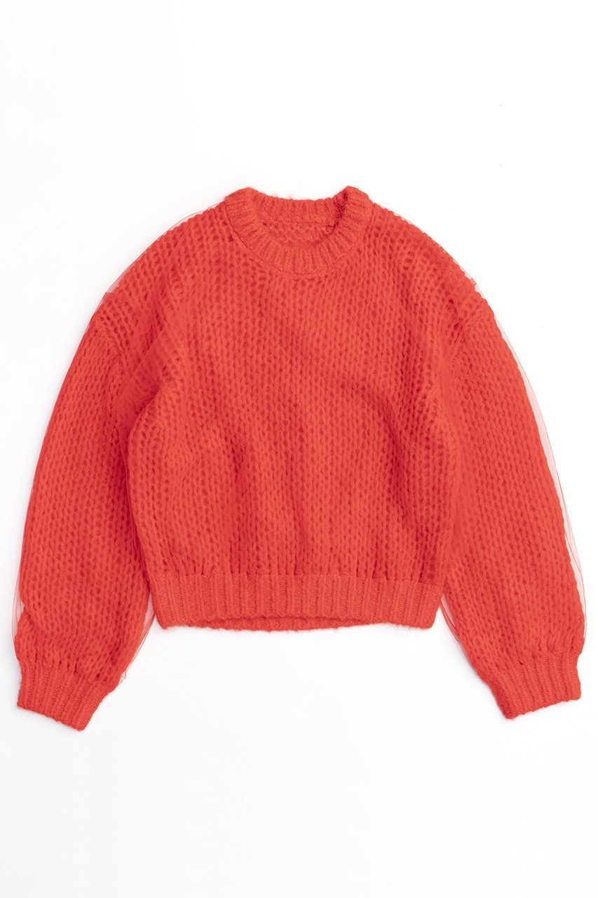 【メゾンスペシャル/MAISON SPECIAL】のTulle Layered Low Gauge Reversible Knit Pullover/チュールレイヤーローゲージリバーシブルプルオーバーニット インテリア・キッズ・メンズ・レディースファッション・服の通販 founy(ファニー) 　ファッション　Fashion　レディースファッション　Fashion for Women　トップス・カットソー　Cut & Sew Tops　ニット　Knit Tops & Sweaters　カジュアルプルオーバー・ニットトップス　Pullovers & Knit Tops / Casual Pullovers　カーディガン　Cardigan, Knitwear　ギャザー　Gathered, Ruffled　チュール　Tulip, Tulip Motif　手編み　Hand-Knitted, Handmade Knit　バランス　Balance, Style Balance　フェミニン　Feminine, Girly　ブラウジング　Blouson Silhouette, Cinched Waist　ボトム　Bottoms, Lower Wear　リバーシブル　Reversible, Two-Sided　RED(レッド)|ID: prp329100004054632 ipo3291000000032930946